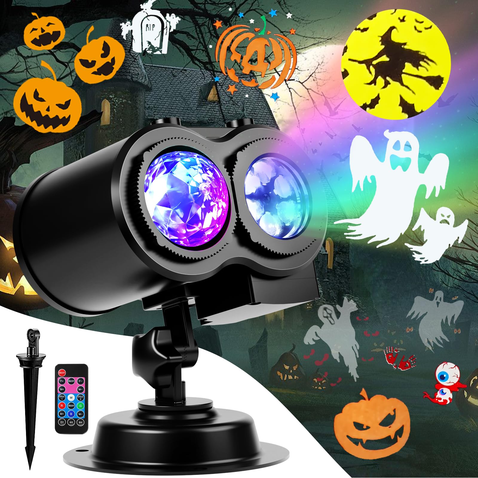 FLITI Holiday Projector Lights, 19 HD Replaceable Slides, 3D Ocean Wave & Patterns, Model TC04, Black-H, Weather Proof