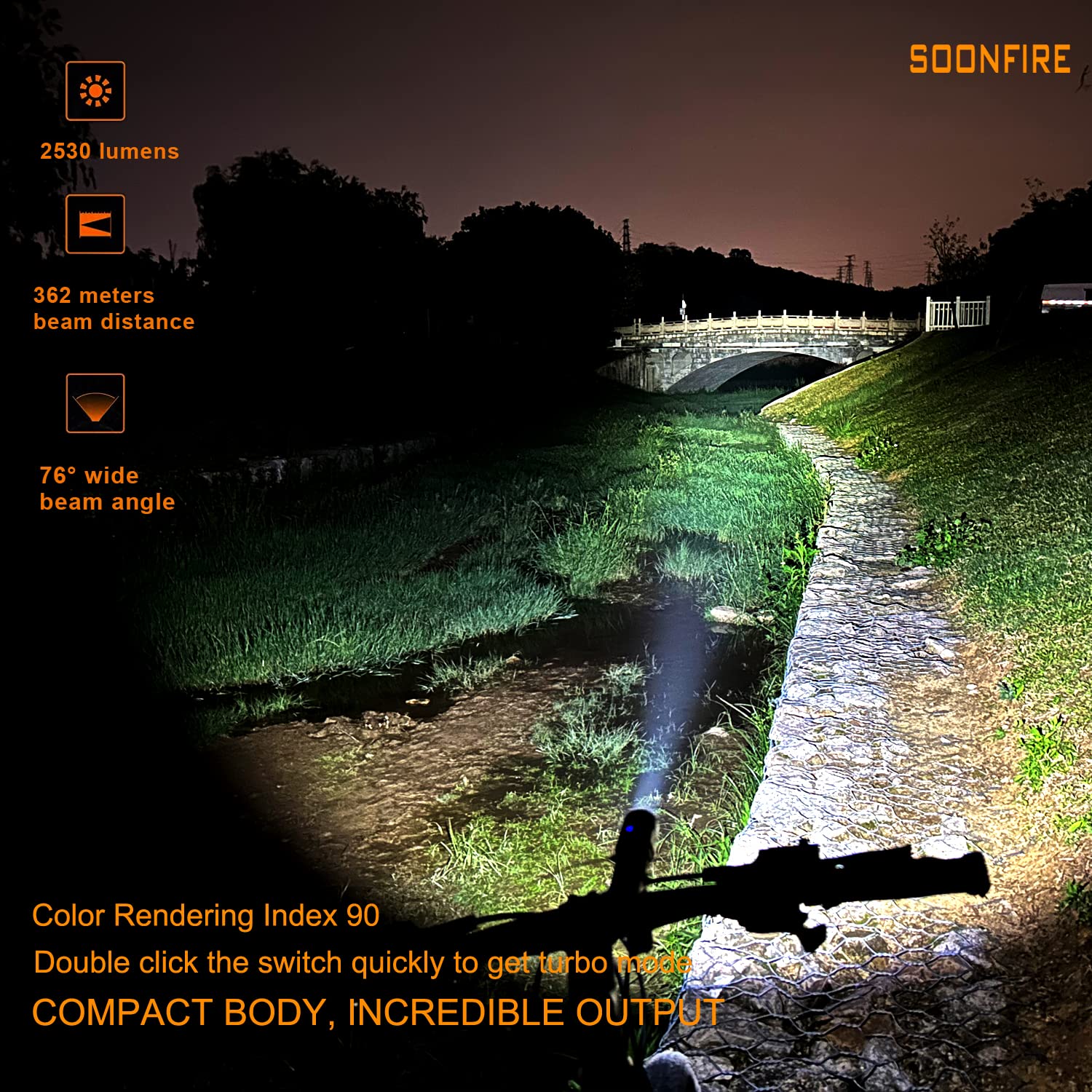 Soonfire Mx75 Led Tactical Flashlight, 2530 Lumen, Usb-C Rechargeable, 390 Yards, Black