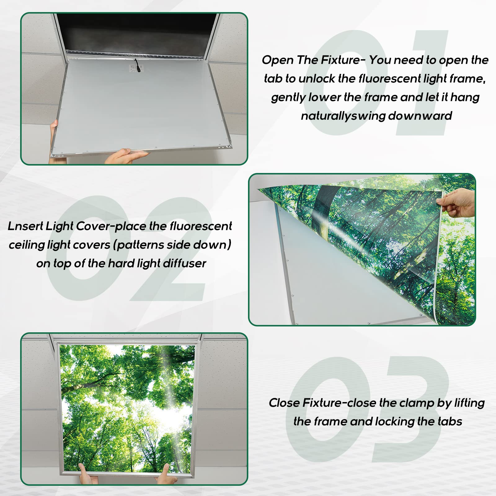 4 Pcs Fluorescent Light Covers Ceiling Light Covers Classroom Light Filters Ceiling Panels Florescent Light Diffuser With Backli