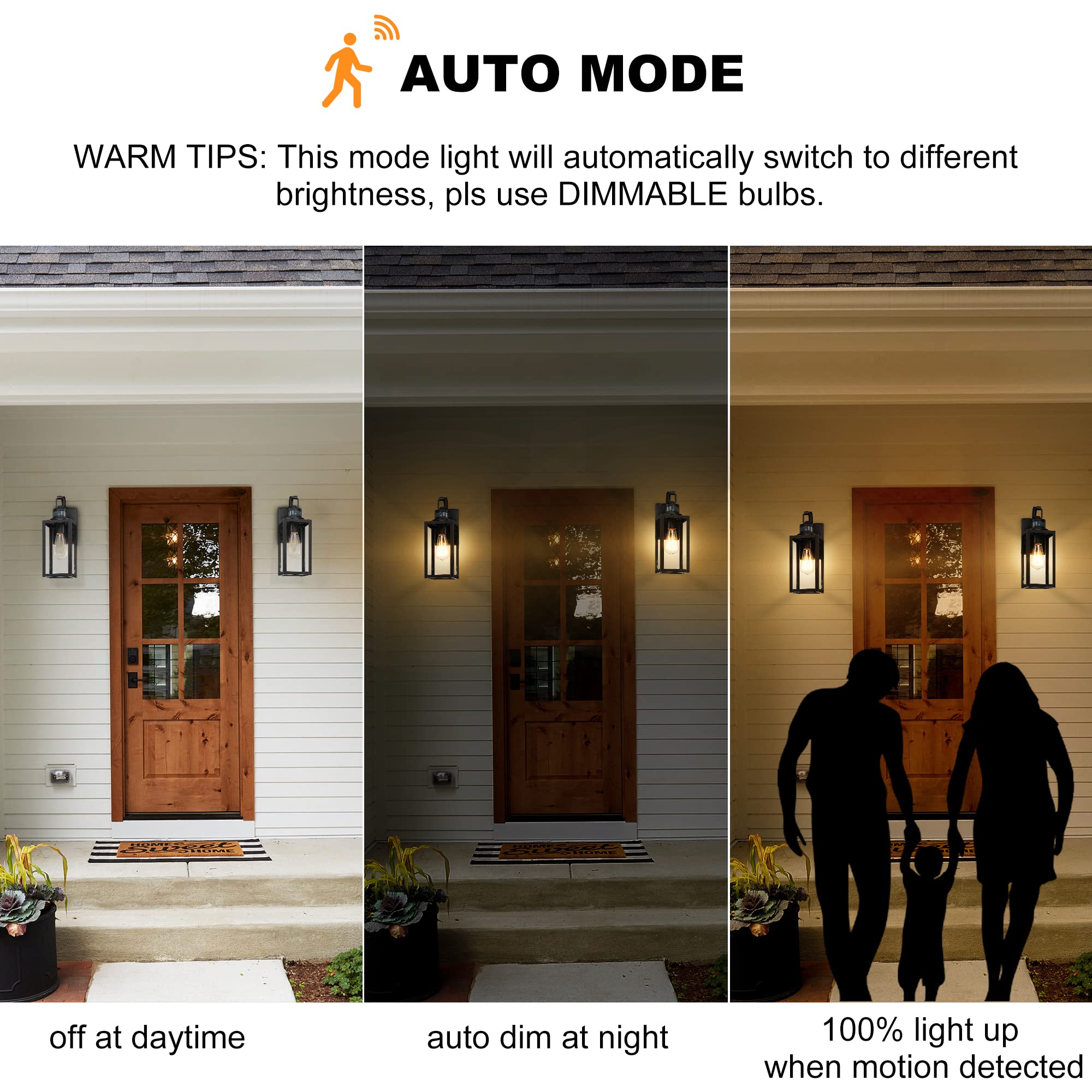 Pia Ricco Motion Sensor Outdoor Wall Lantern, Dusk To Dawn Wall Lighting Sconce, Modern Matte Black Exterior Light Fixture, Wate