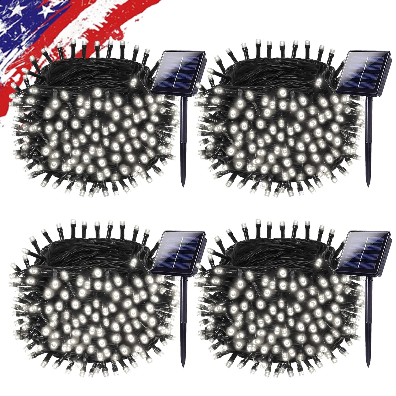 KAQ Solar String Lights 400LED 132FT Waterproof Cool White Green Wire 8 Modes for Outdoor Christmas Party Wedding Garden
