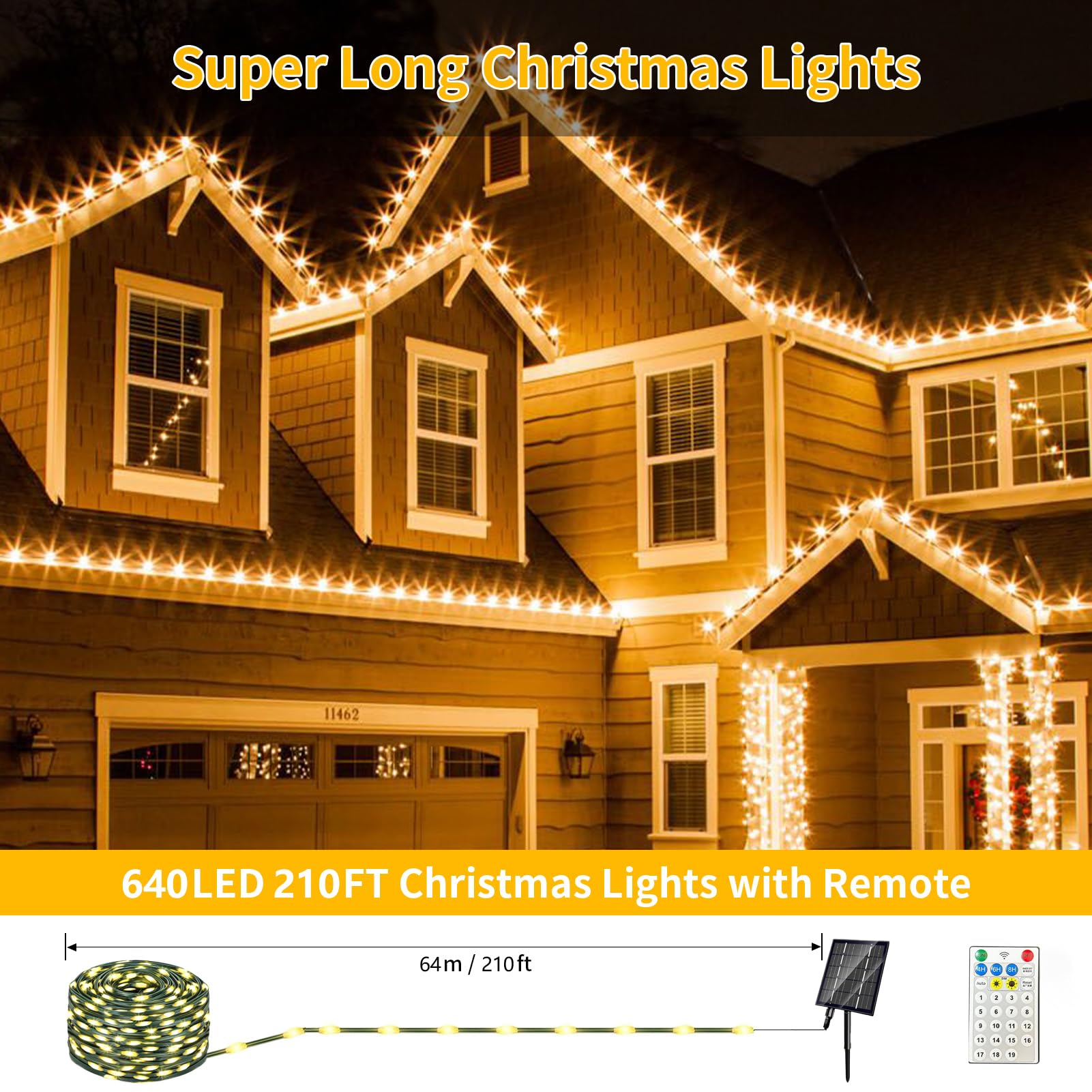 Maokot Solar Christmas Lights Outdoor, Upgraded 212Ft 640Led Solar Power Christmas Lights With Remote,19 Modes Waterproof Solar