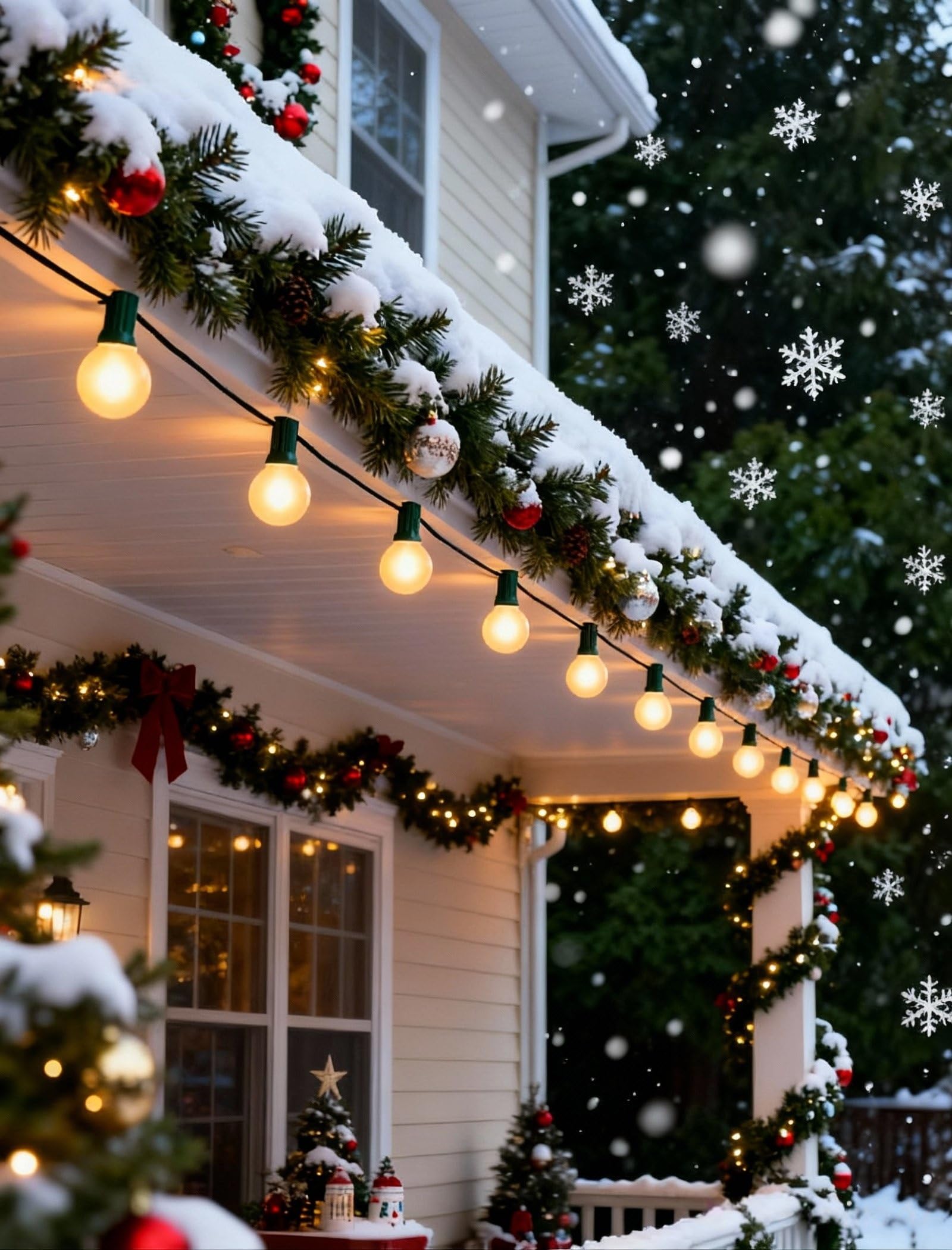 G40 Christmas Lights 25Ft Frosted Christmas Lights With 27 Edison Incandescent Round Bulbs Connectable Globe Light For Indoor/Outdoor Tree Holiday Party Garden Decor Green Wire