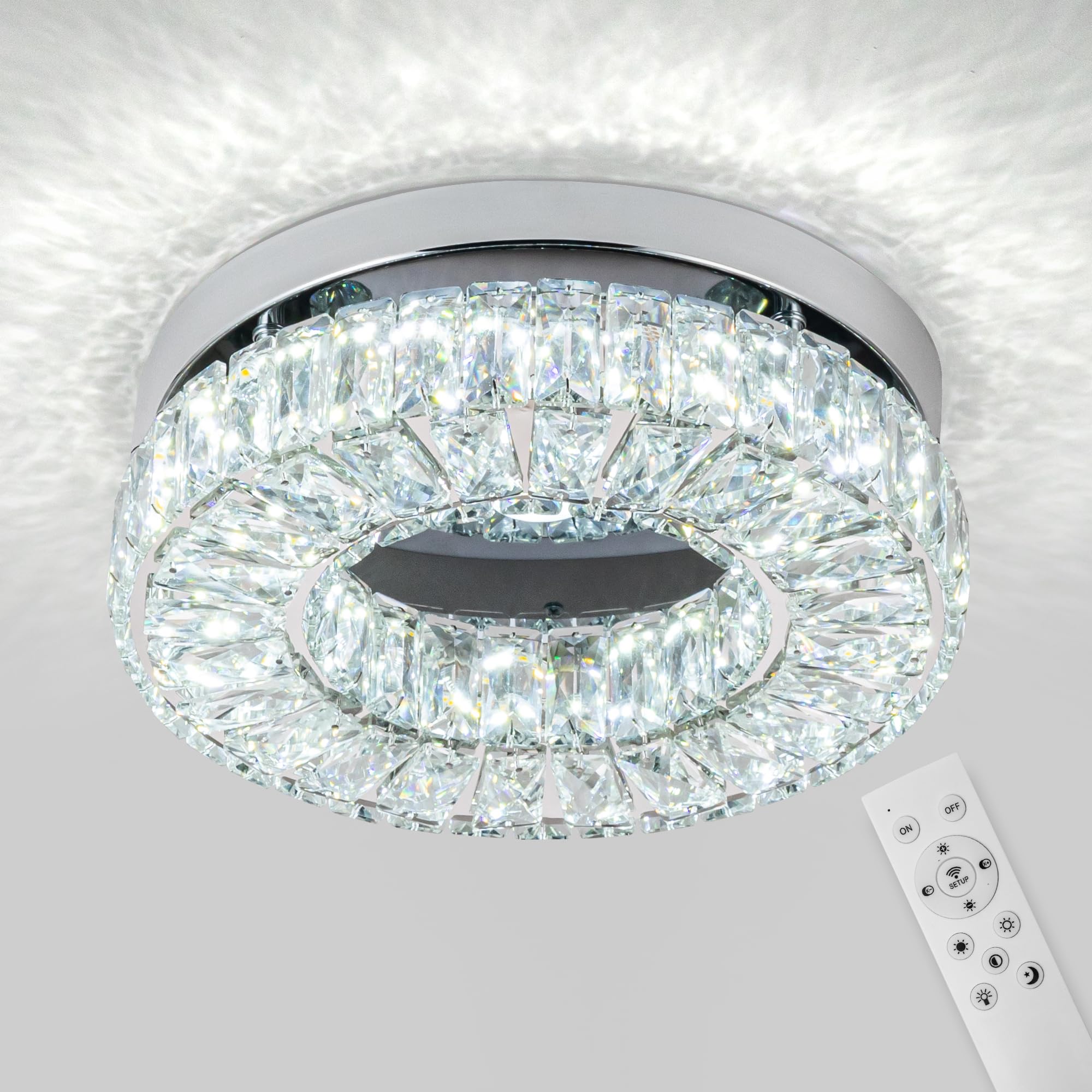 Dimmable Crystal Chandeliers 11.8'' LED Flush Mount Modern Ceiling Light Fixtures for Bedroom Dining Room Hallway (2500K to 6500