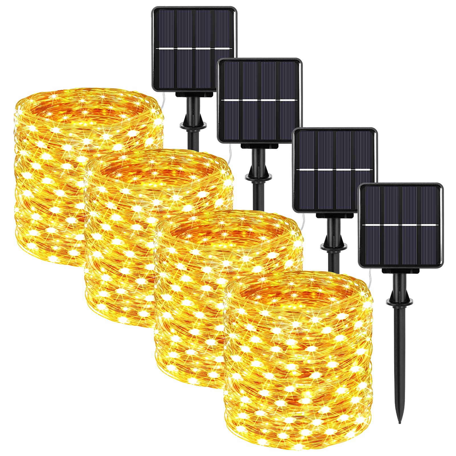 Extra-long 288FT 800LED Solar Fairy String Lights, 4-Pack 72FT 200 LED Outdoor Twinkle Lights Waterproof, 8 Lighting Modes, Warm