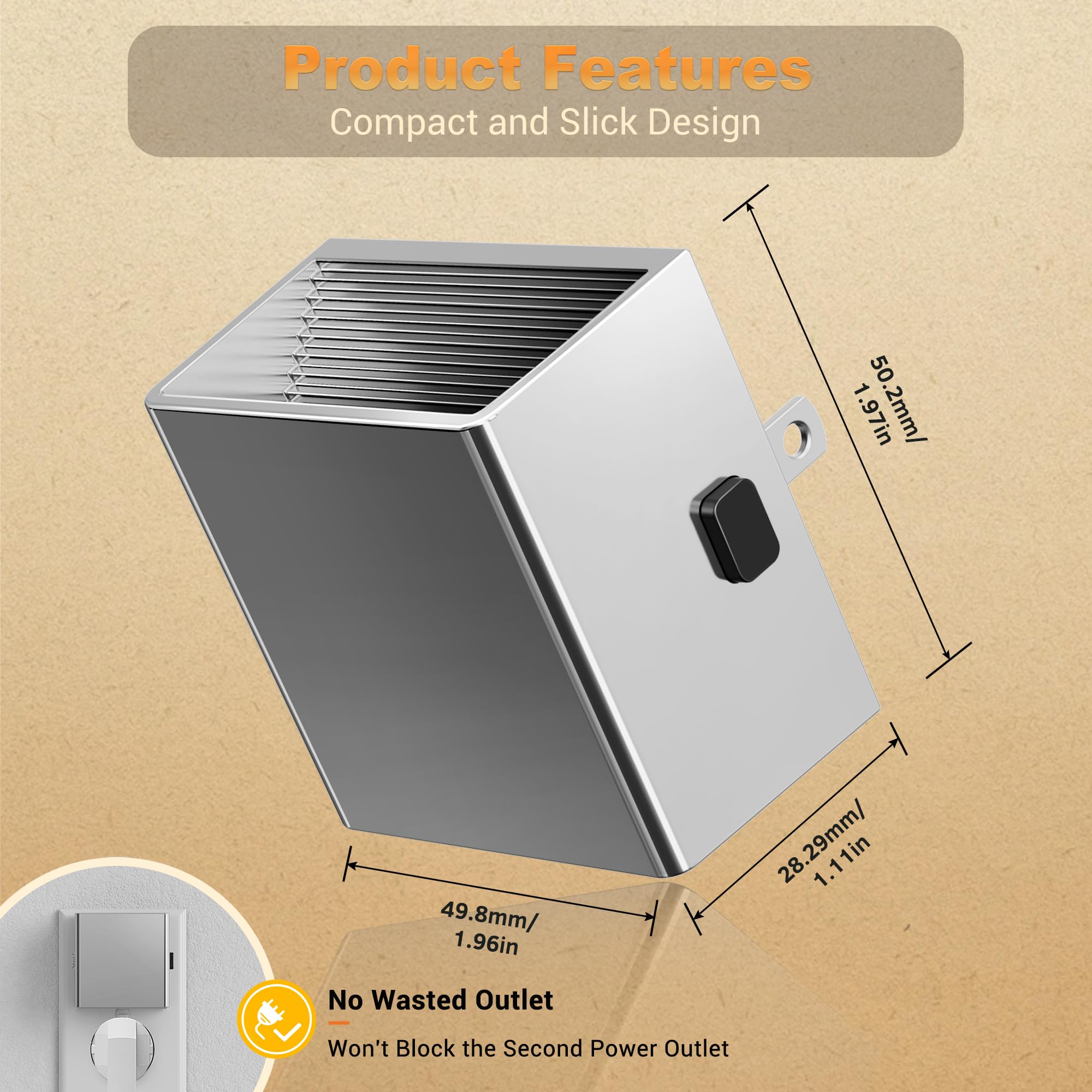 JandCase Night Light, Dusk to Dawn, Adjustable Brightness, Square Electroplate, Soft White 3000K, 2 Pack, Silver-1