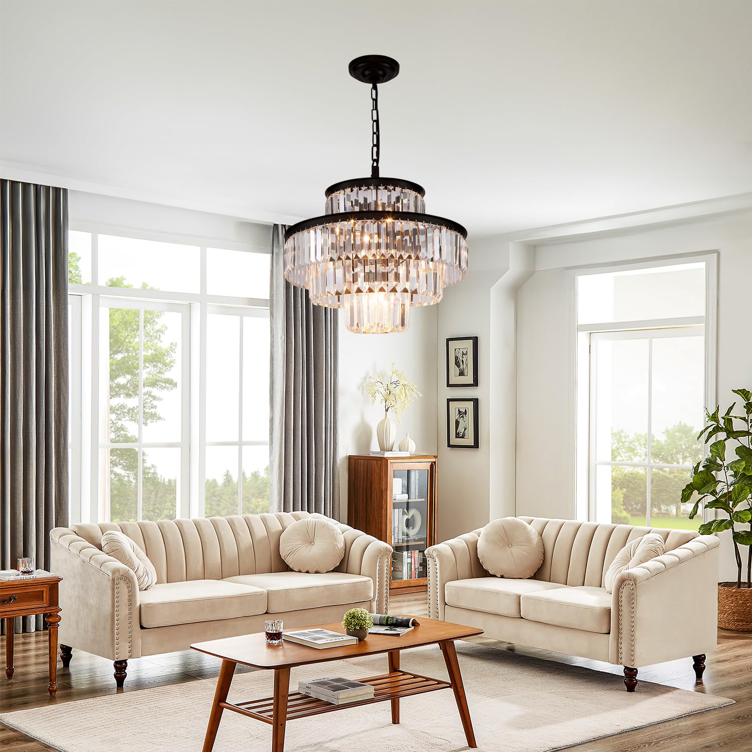 GMlixin Black Crystal Chandelier, Modern Pendant Light Fixture, 20 Inch, for Dining Room & Bedroom, Model GM2950-500-1