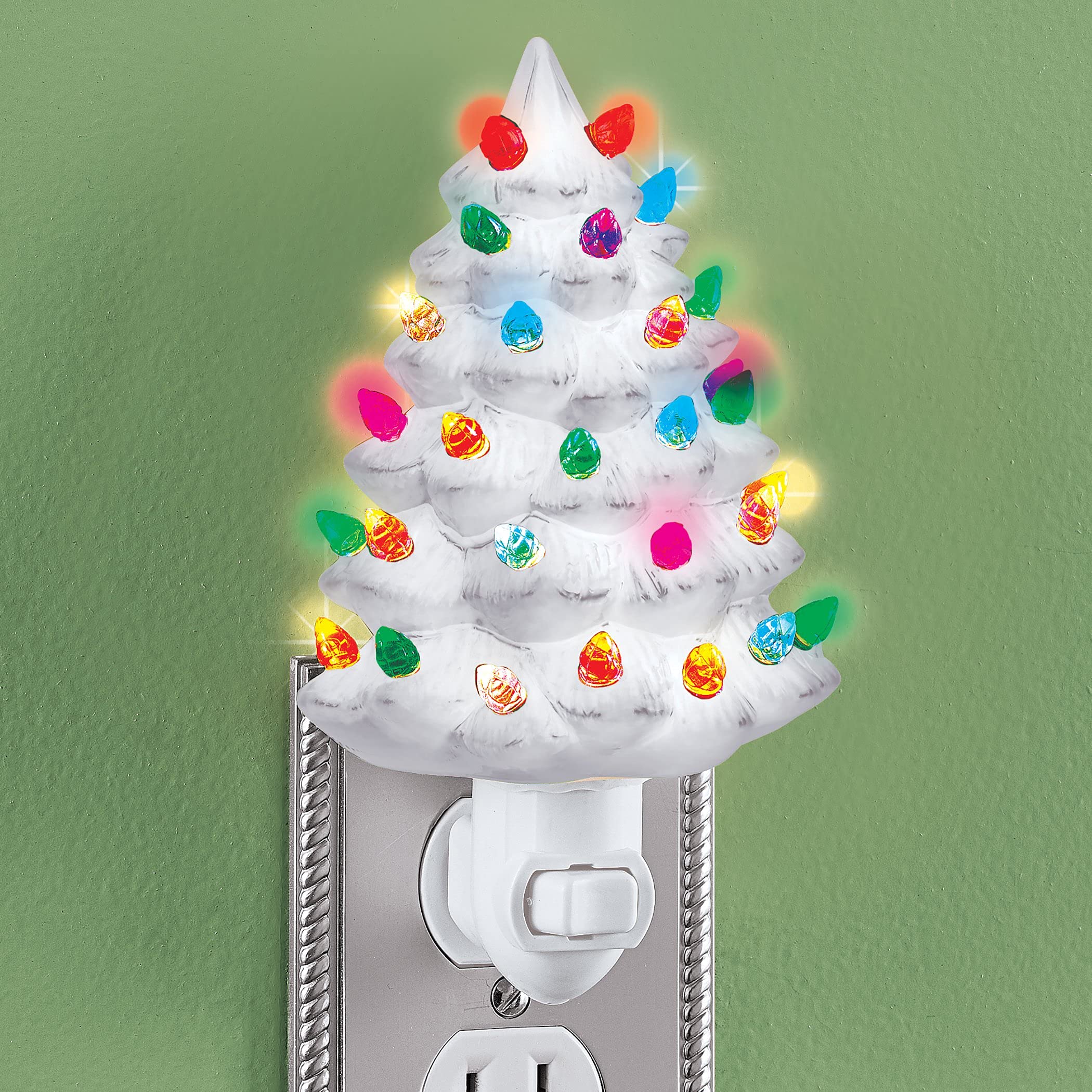 Collections Etc Ceramic Christmas Tree Night Light - 6''H, Nostalgic, Decorative Bathroom Decoration, White