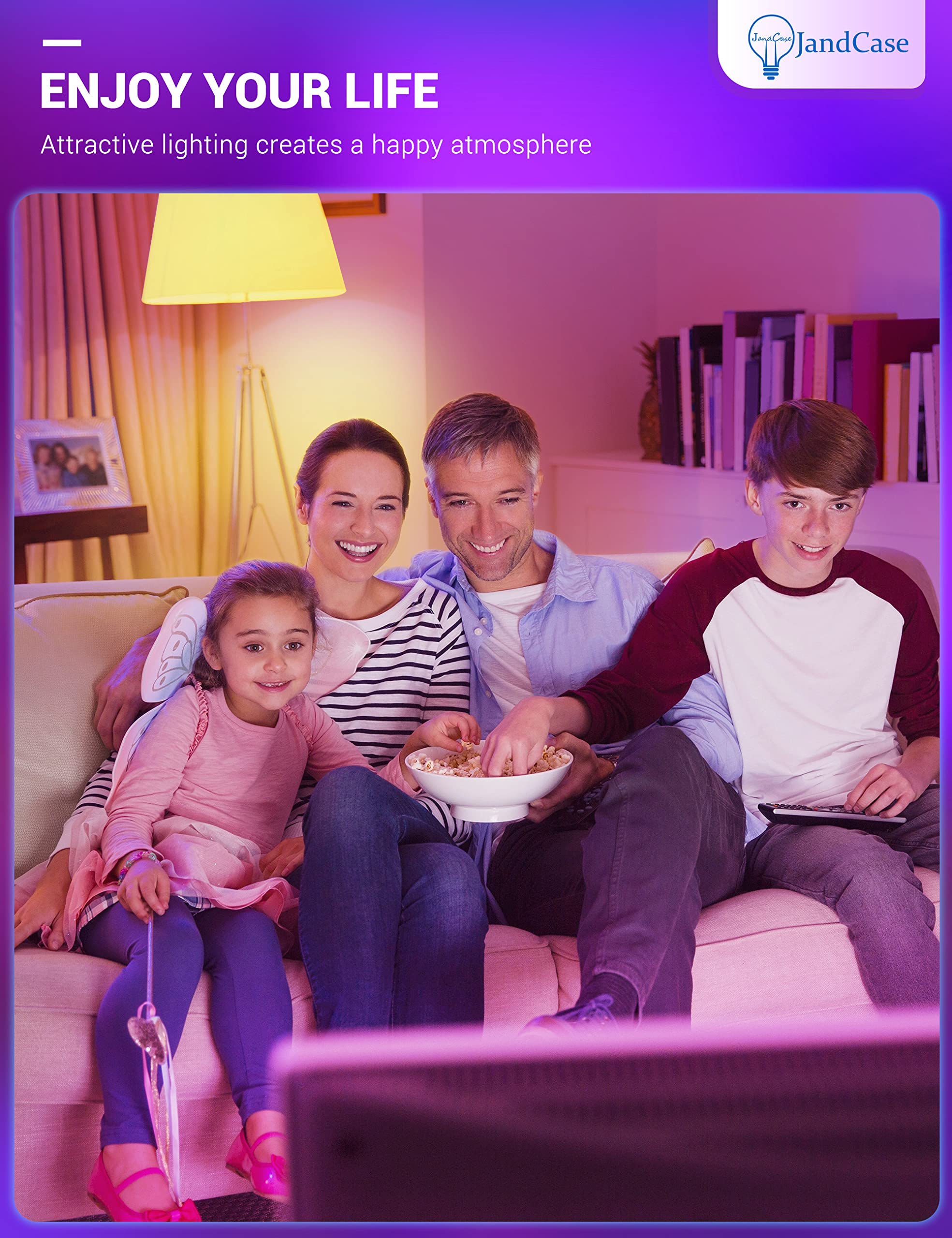 JandCase E12 Color Changing Light Bulb, E12 Candelabra Light Bulb 5W, 40W Incandescent Equivalent, RGB+Warm+Cool White, Remote C