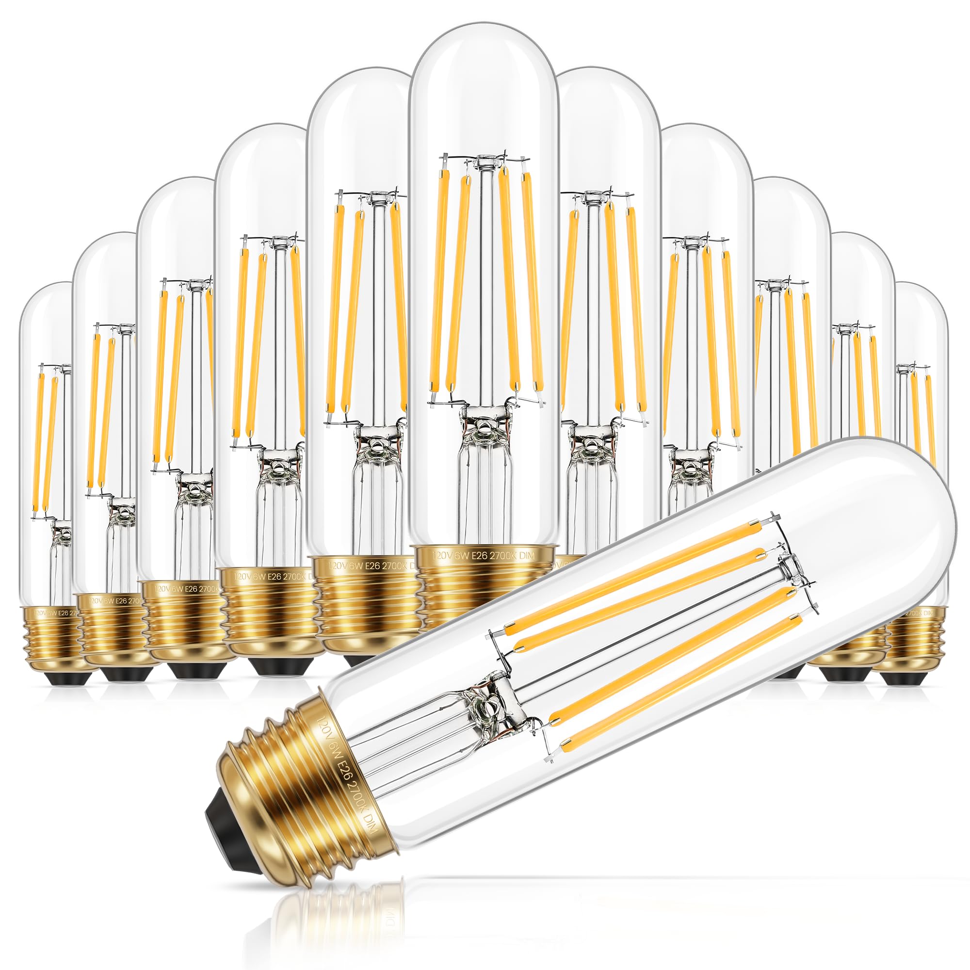 Ggoying Dimmable E26 Led Bulb 60W Equivalent, 600Lm Warm White 2700K E26 Edison Bulbs, 6W Tubular T10 Led Bulb For Rustic Pendan