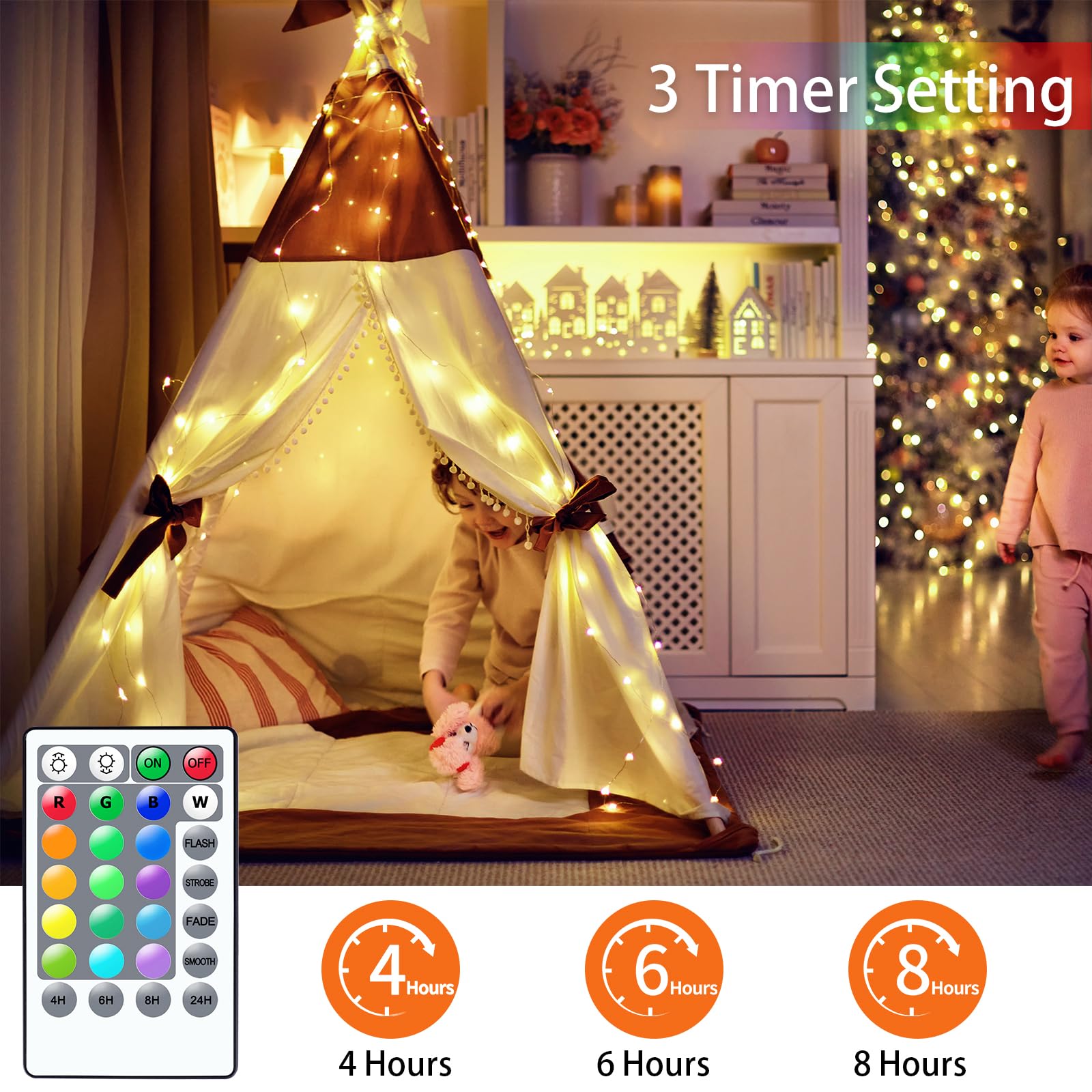 StarryEver 33ft 100LED Fairy Lights, 2 Pack 16.5ft RGB Color Changing String Lights with Remote Timer, Waterproof for Indoor Outdoor Decor