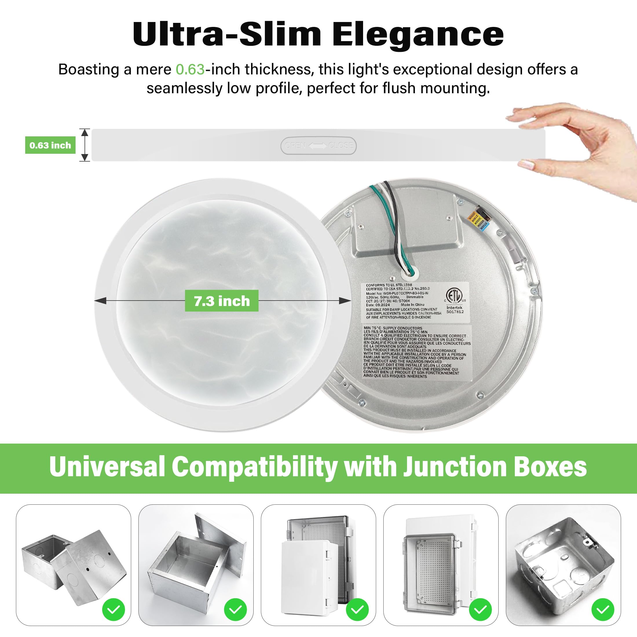 Novelux 7.3'' Flush Mount Ceiling Light Dimmable With Etl Cert, 5Cct Led Moon Style Round Light Fixture For Bedroom, Bathroom, K