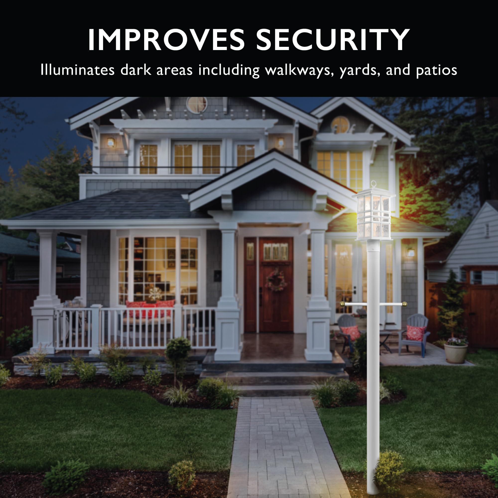 Design House Traditional Outdoor Lamp Post With Cross Arm, 80-Inch By 3-Inch, Weather-Resistant White Finish, 589622