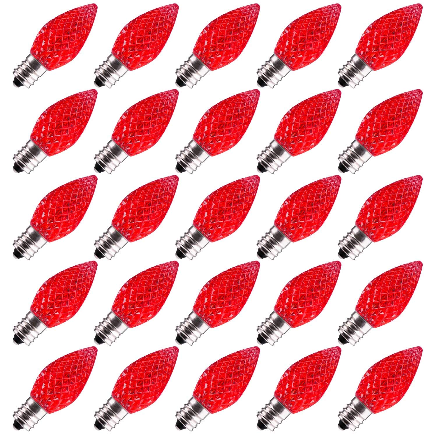 Brightown 100 Pack Red C7 Led Replacement Bulb For Christmas String Lights - Shatterproof E12 Candelabra Base Commercial Grade Bulbs For Patio  Roofline Lighting Decor