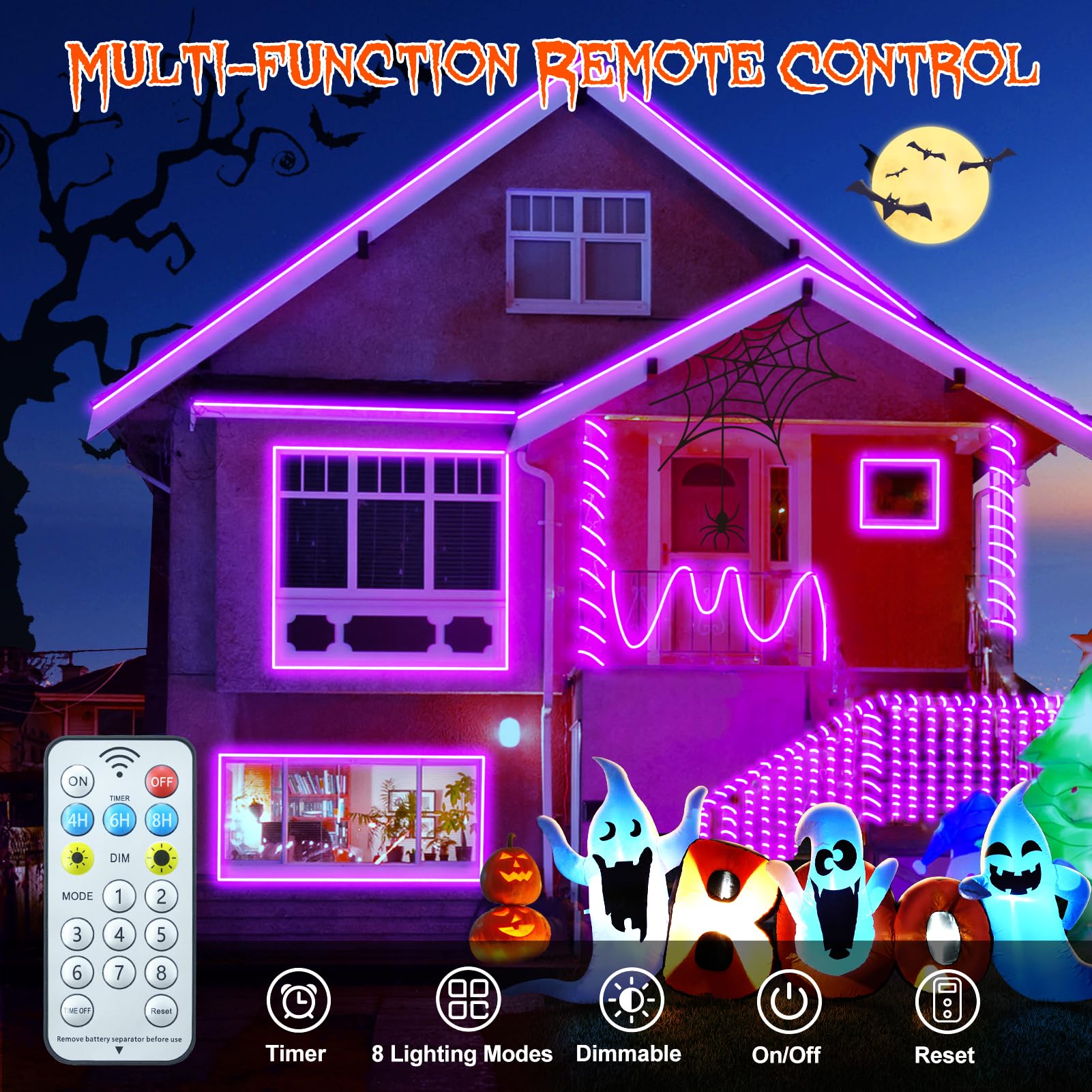 Solar Purple Lights Outdoor, 33Ft Purple Solar Strip Lights With Timer Remote Auto On/Off Self-Adhesive Halloween Rope Lights For Fence Yard Landscape Pathway Christmas Garden Decor