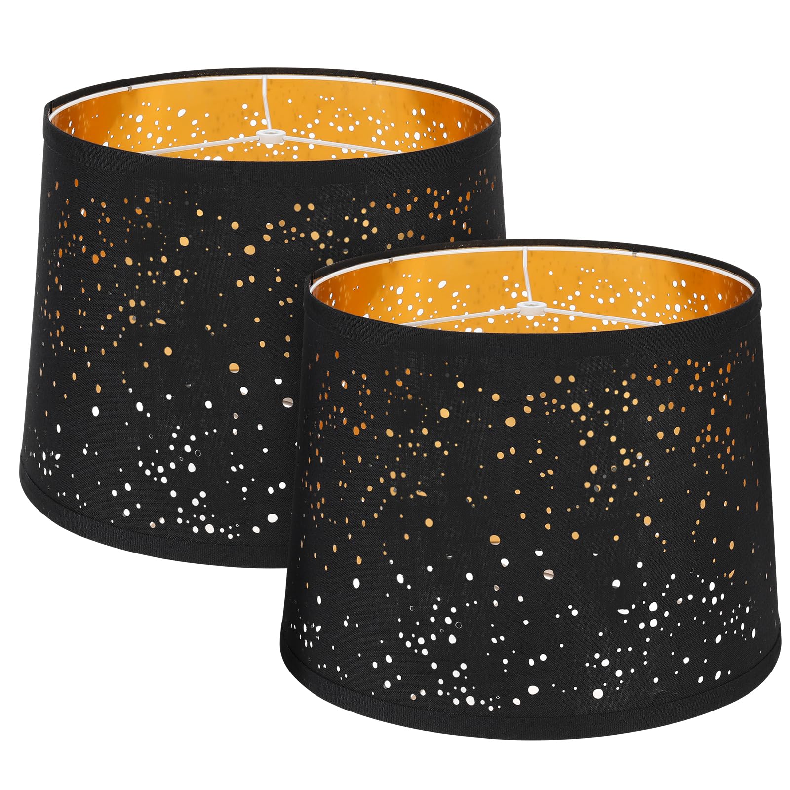 ALUCSET Drum Lampshades Set of 2, Linen, 13inx15inx11in, Starlight Black Gold, Model LLA-S2426X