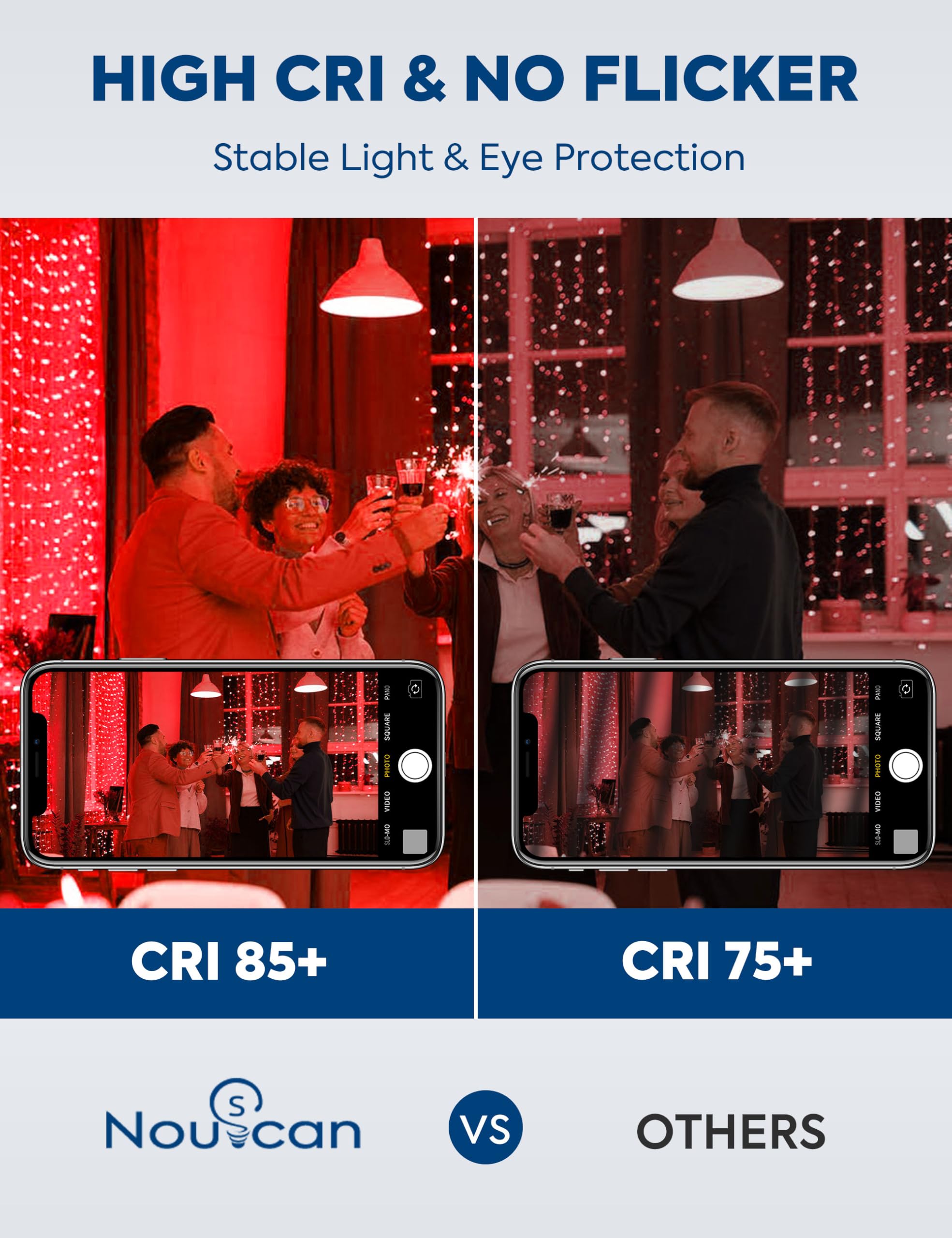 Nouscan Red LED Light Bulbs, 9W Equivalent, E26 Medium Base A19, Non-Dim, 4 Pack, Plastic-coated Aluminum, Ideal for Holiday Lighting