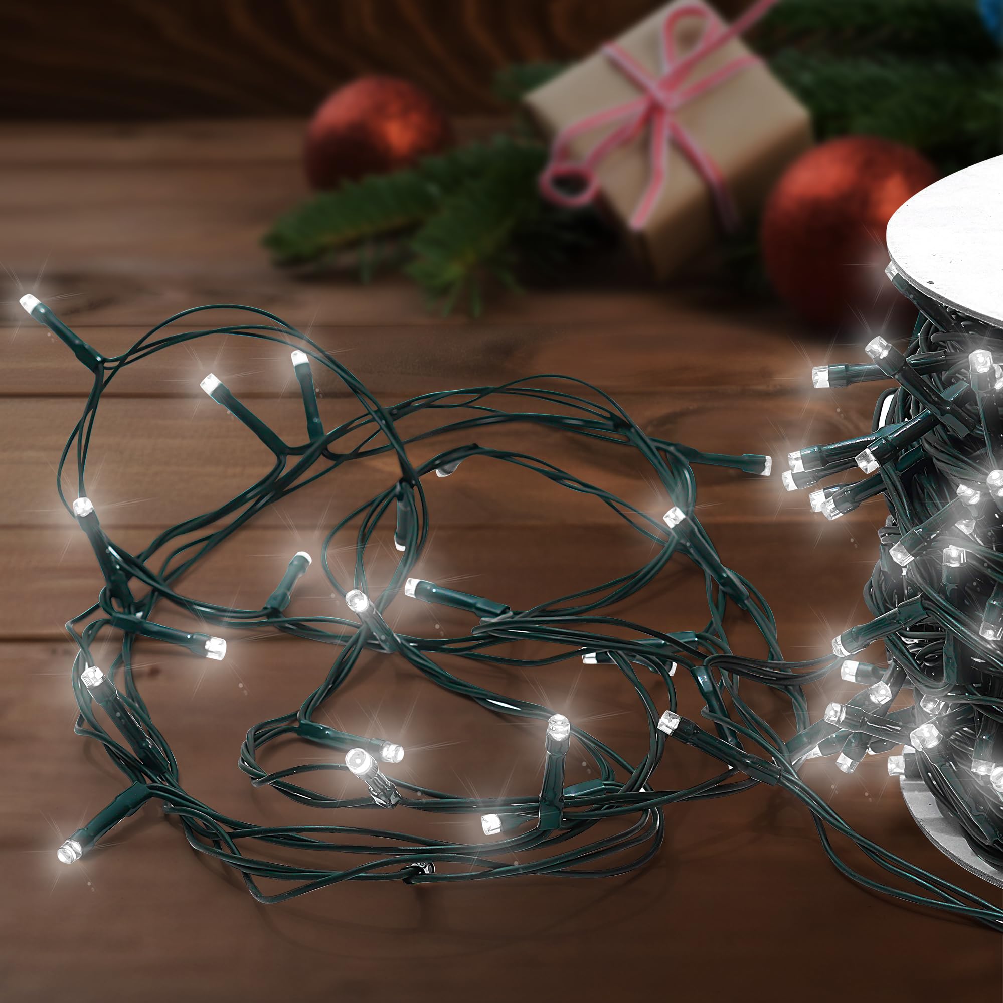 Rpgt Christmas Light 100 Leds 41Ft Green Cable Wire Fairy String Twinkle Lights Plug In 12 Modes For Xmas Tree, Party, Outdoor, Garden, Wedding, Home Decoration (White)