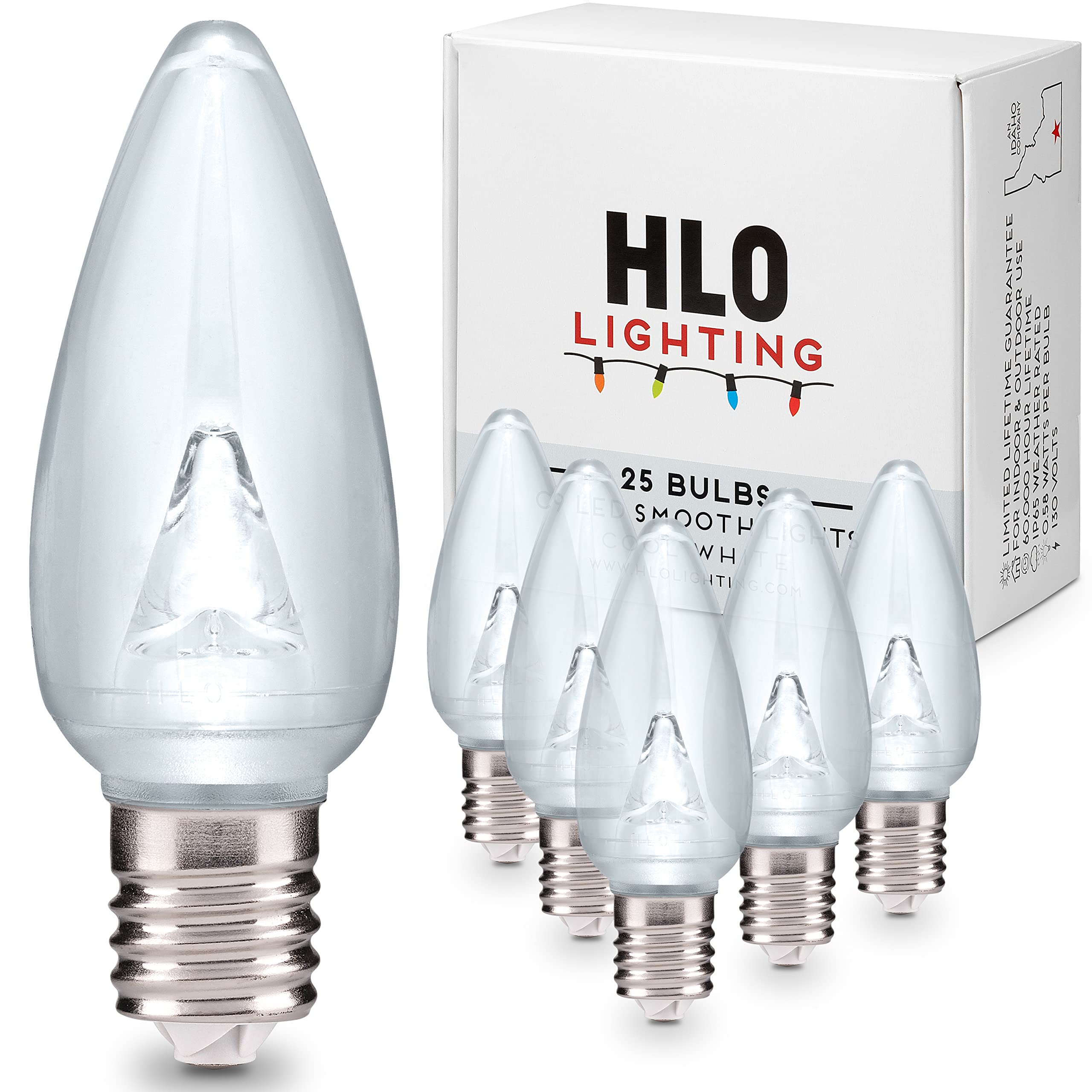 Holiday Lighting Outlet Smooth C9 Christmas Lights | Cool White LED Bulbs for Indoor & Outdoor Christmas Decor | Set of 25