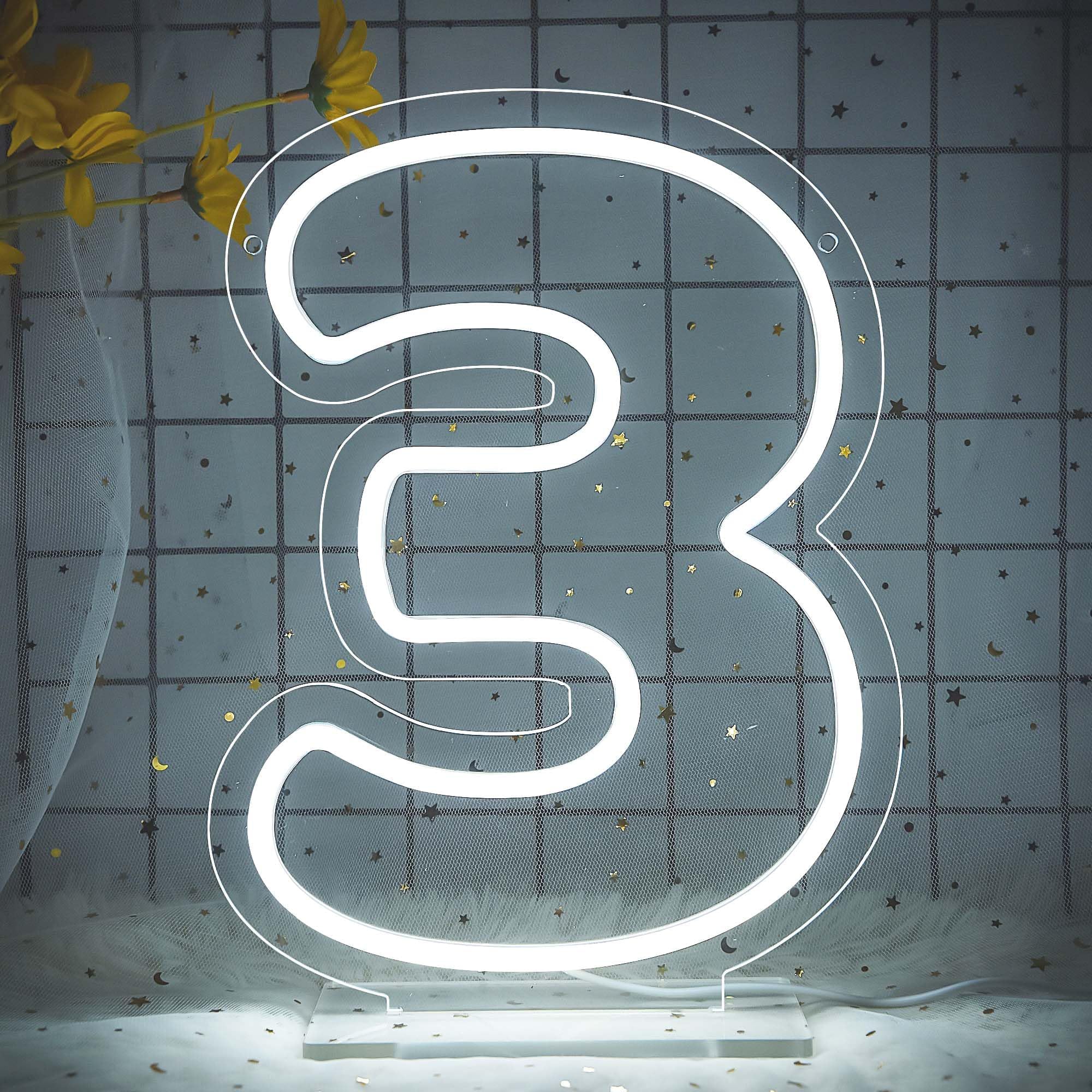 attneon Number 3 Neon Sign LED Light, Silicone Material, 11.8x8.7 inches, Ideal for Wedding, Birthday, Party Decor