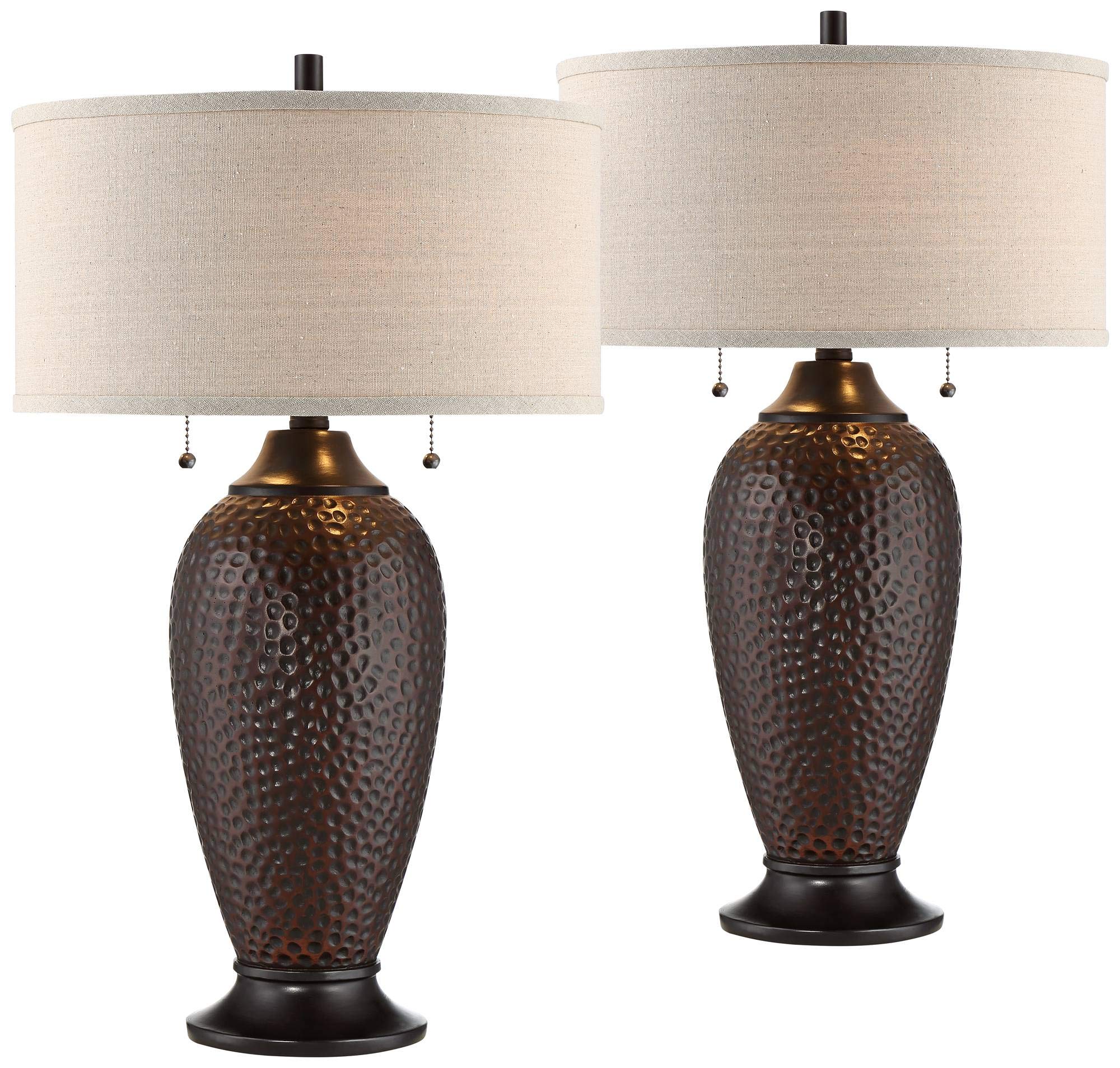 360 Lighting 26" Cody Table Lamps Set of 2, Modern Industrial Style, Hammered Oiled Bronze with Brown Oatmeal Linen Shade