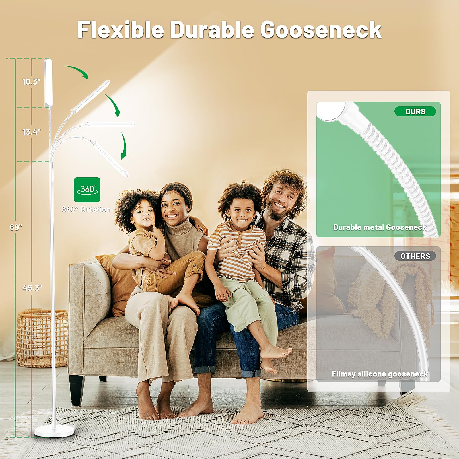 Yikuneng Dimmable Led Floor Lamp, Super Bright Reading Lamps Floor Standing Lamp With Remote & Touch Control, Stepless Dimming &