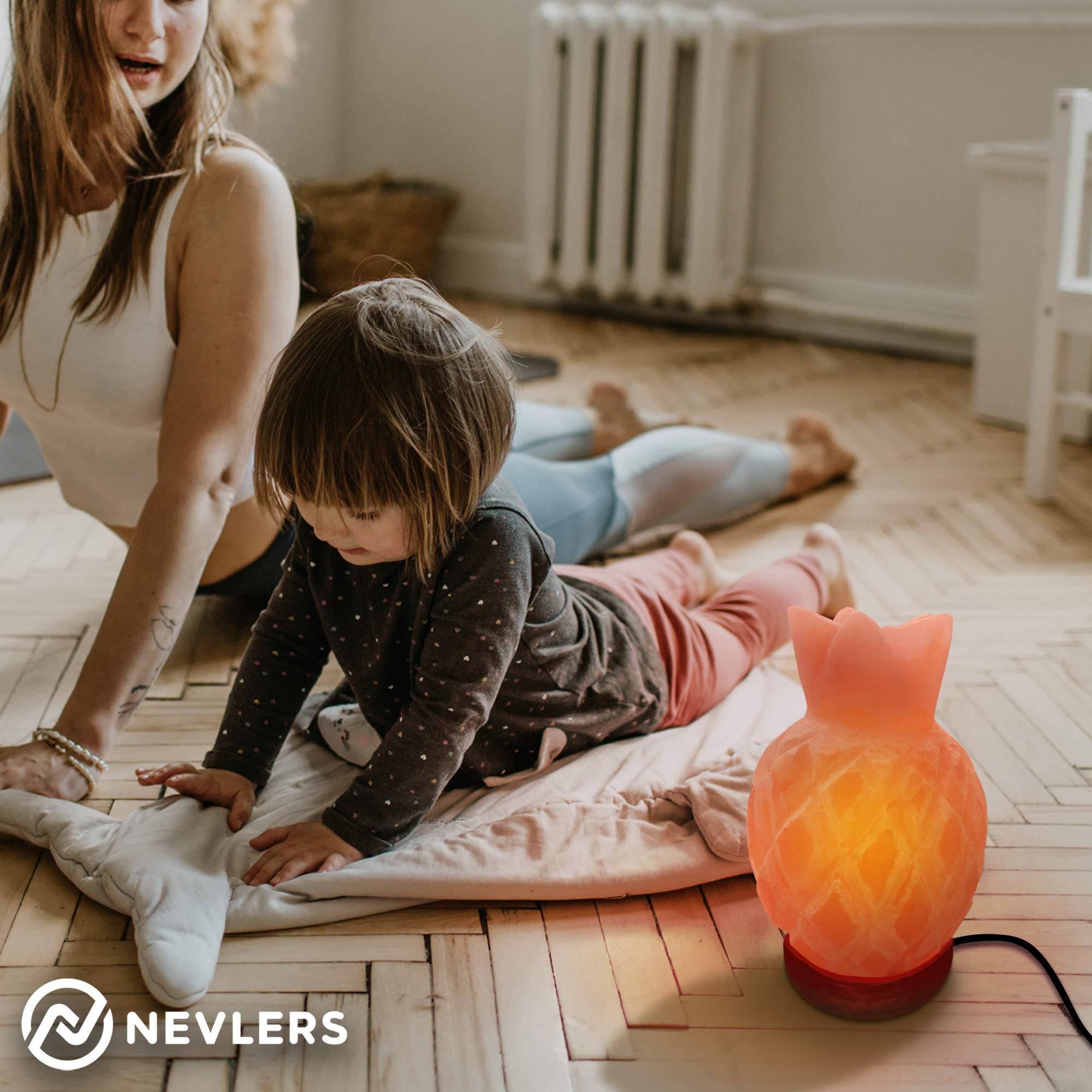 Nevlers Himalayan Pink Salt Lamp - Pineapple Shape, 7-8 lbs, 7"-8" Tall, Dimmer Cord & Light Bulb, Ambient Home Decor, Pink