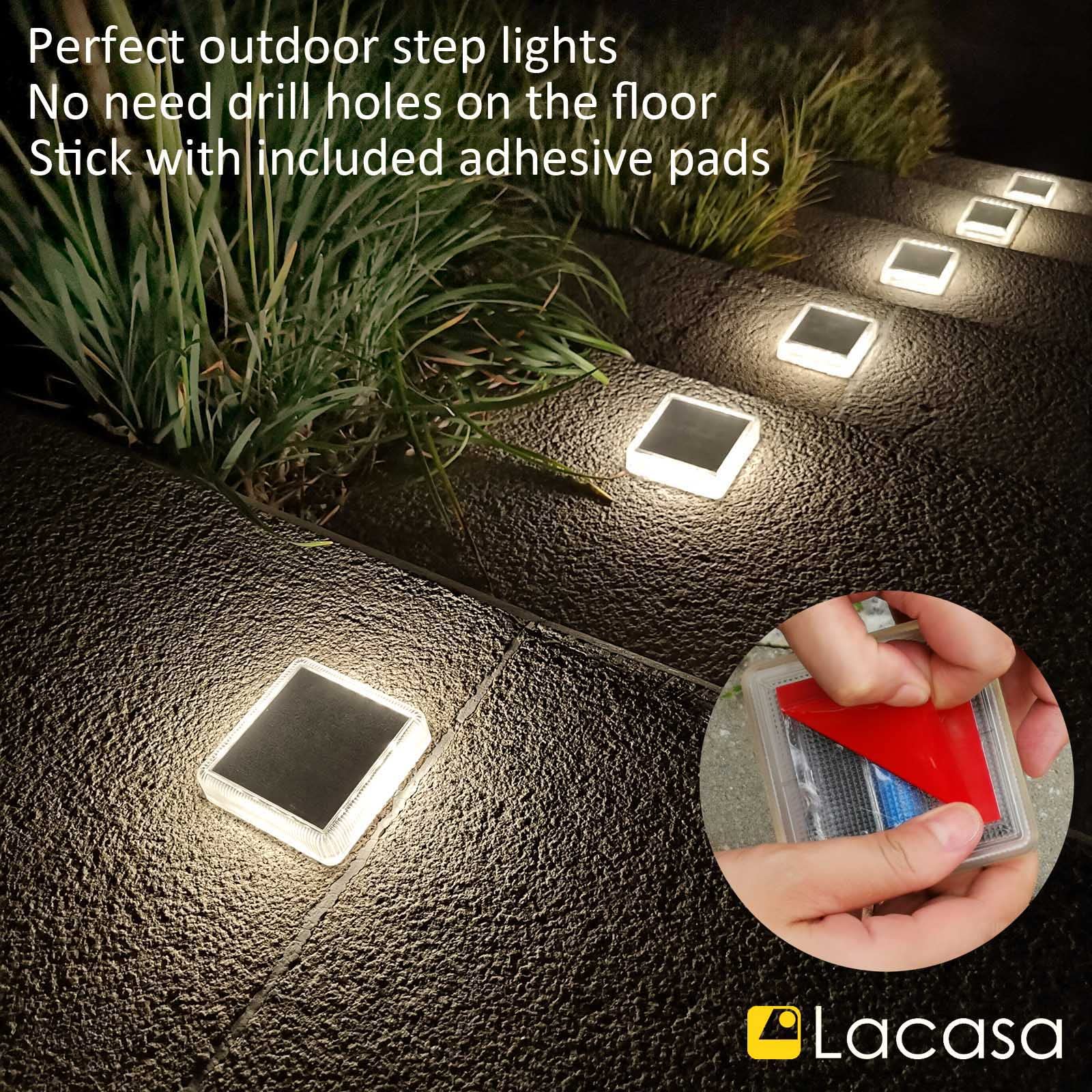 Lacasa Solar Deck Lights, Waterproof Led Step Lights, 4000K Dusk To Dawn, 4 Pack, White