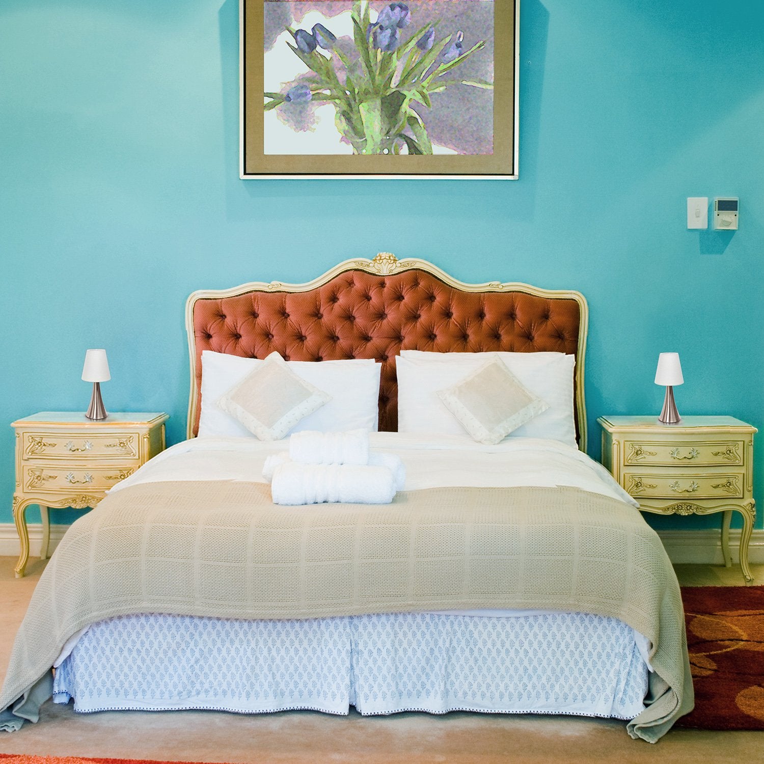 Simple Designs Lt2014-Wht-2Pk Brushed Nickel Mini Touch Table Lamps, Fabric Shades, Pack Of 2, White