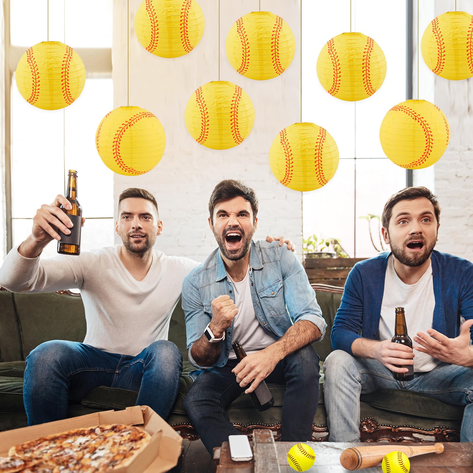 24 Pcs Softball Paper Lantern, 8 Inch Softball Lanterns Hanging Decoration Sport Party Softball Paper Lanterns For Little League