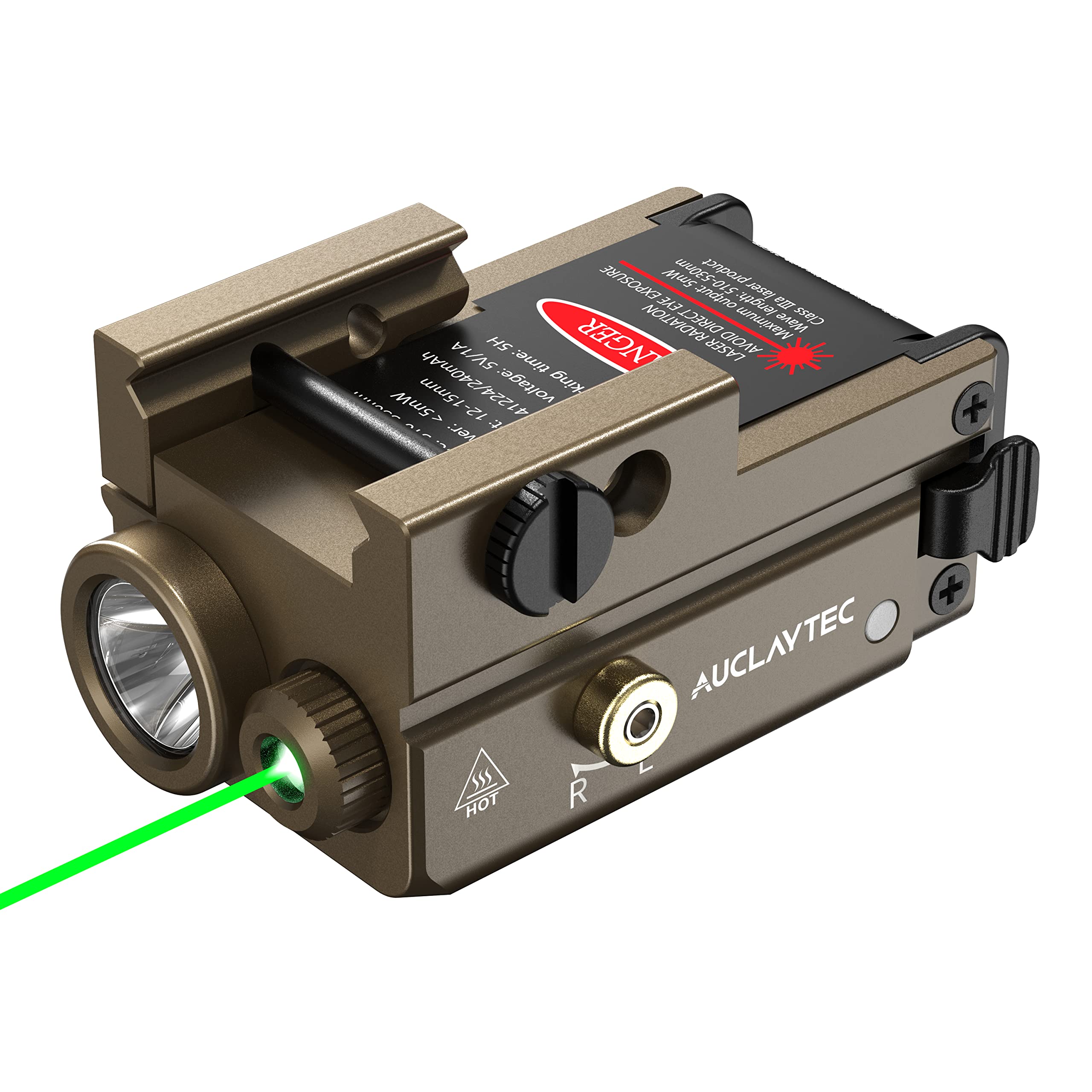 AUCLAYTEC Handheld Toy Flashlight Green Laser Combo 420 Lumens Handheld Toy Light Recharge Tatical Flashlight Fits for Picatinny MIL-STD-1913 Rail  Fits for Glock (with Built-in Battery)