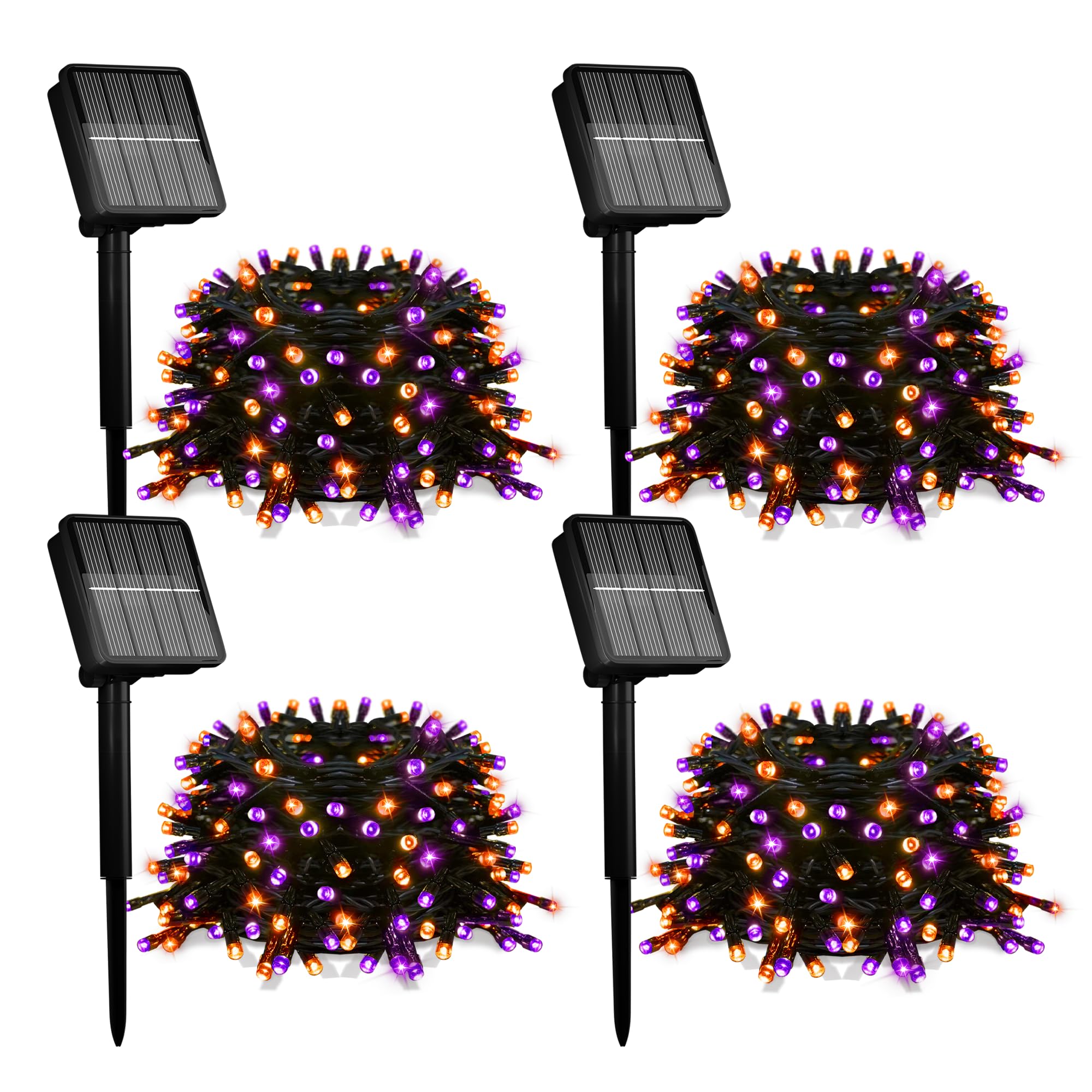 4Pack Flechllary Solar Halloween Lights 156FT 400LED Orange & Purple Halloween Lights Solar Light Outdoor with 8 Modes Waterproof for Patio Garden Party Yard Decoration