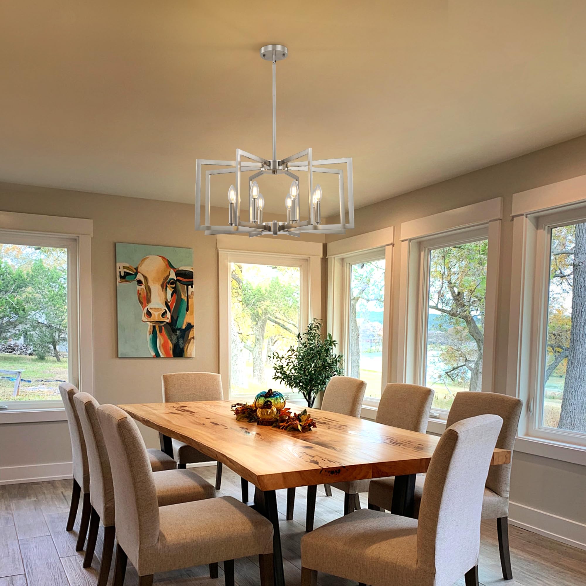 8-Light Large Brushed Nickel Chandeliers For Dining Room