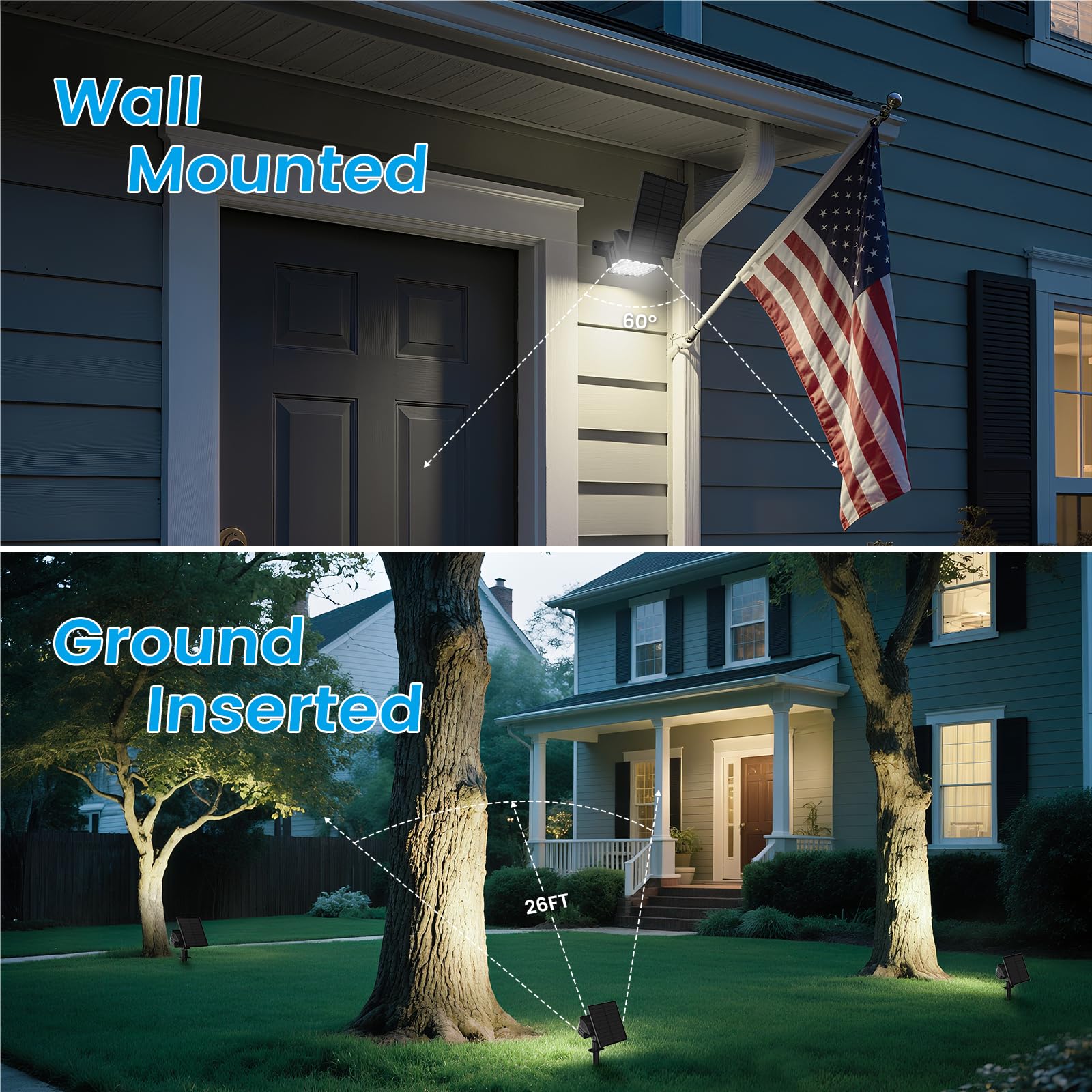 VOLISUN Solar Spotlight Outdoor, IP67 Waterproof Solar Landscape Spot Lights,Uplights for Yard Garden Pathway - 2 Pack (Cool Whi