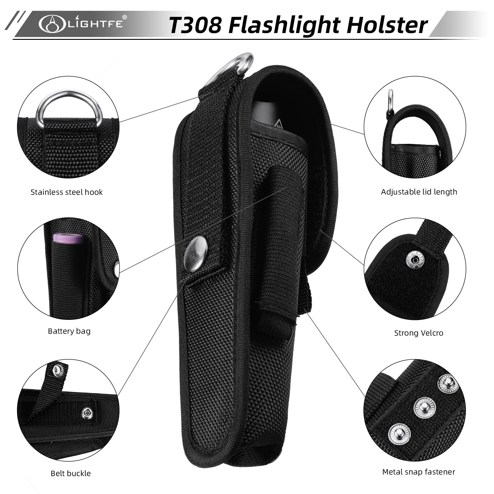 Flashlight Holster T308 Tactical Flashlight Holster Suitable For Flashlights With A Length Of 5.5''-6.2'' Or A Diameter Of 32Mm,