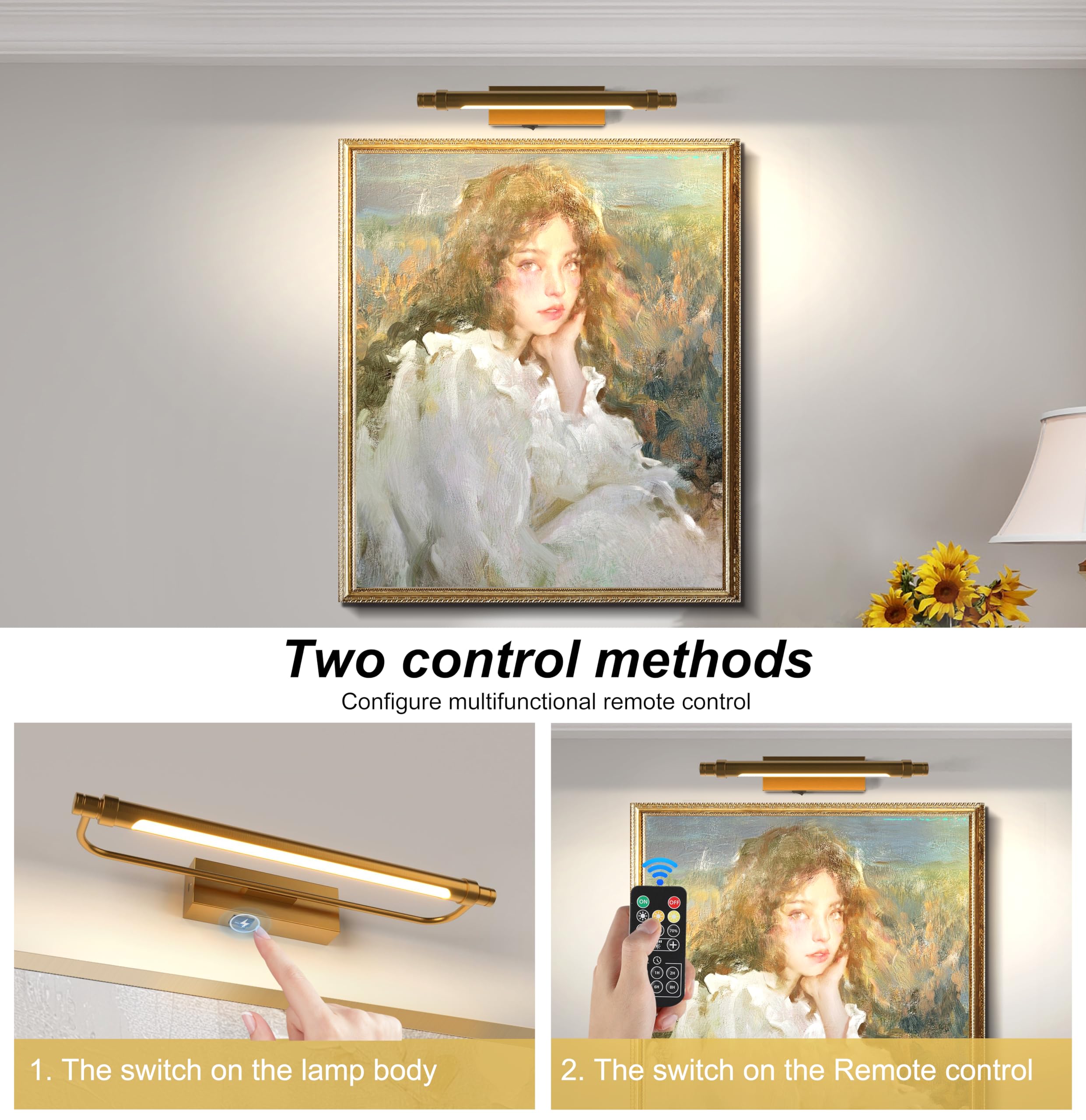 ZitoStory Gold Art Light - 16 Inch Wireless Dimmable Picture Light with Remote, Model 7211-40cm/Gold