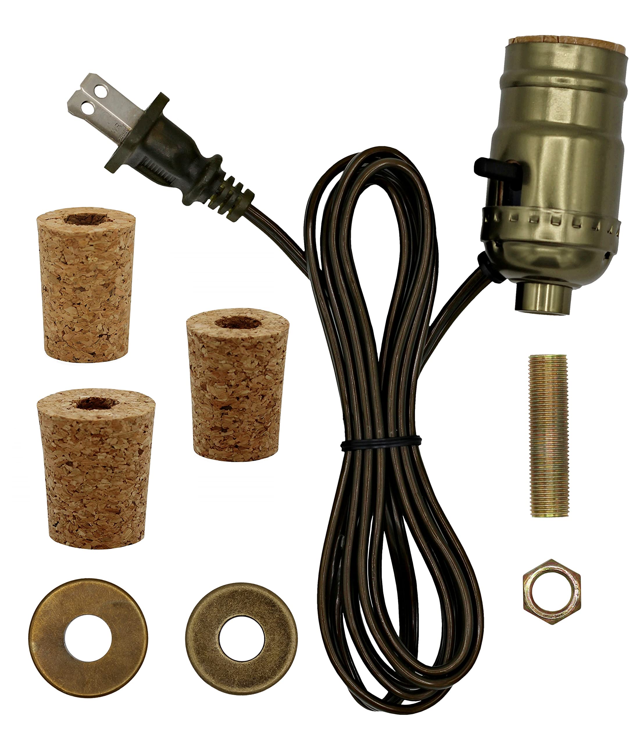 Creative Hobbies Pre-Wired Bottle Lamp Kit, Easily Convert Any Bottle Into A Lamp, DIY No Drilling Required | Antique Brass