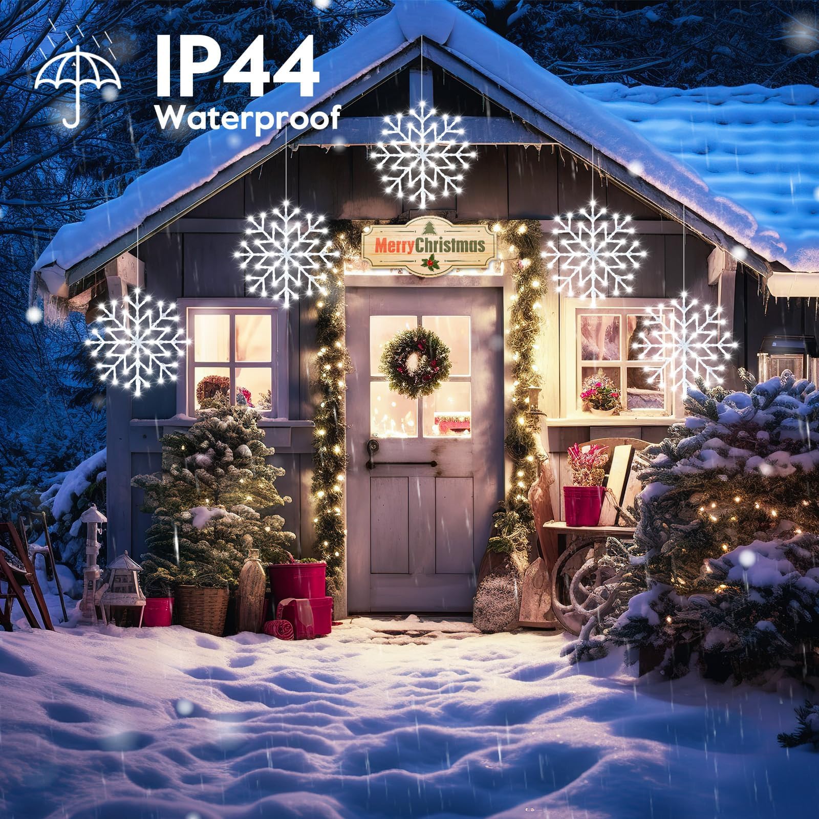 Christmas Snowflake Lights Outdoor - Plug-In 23.6Ft 10 Drops 480Led Snowflake Window Lights, Connectable For Indoor Outdoor Porc