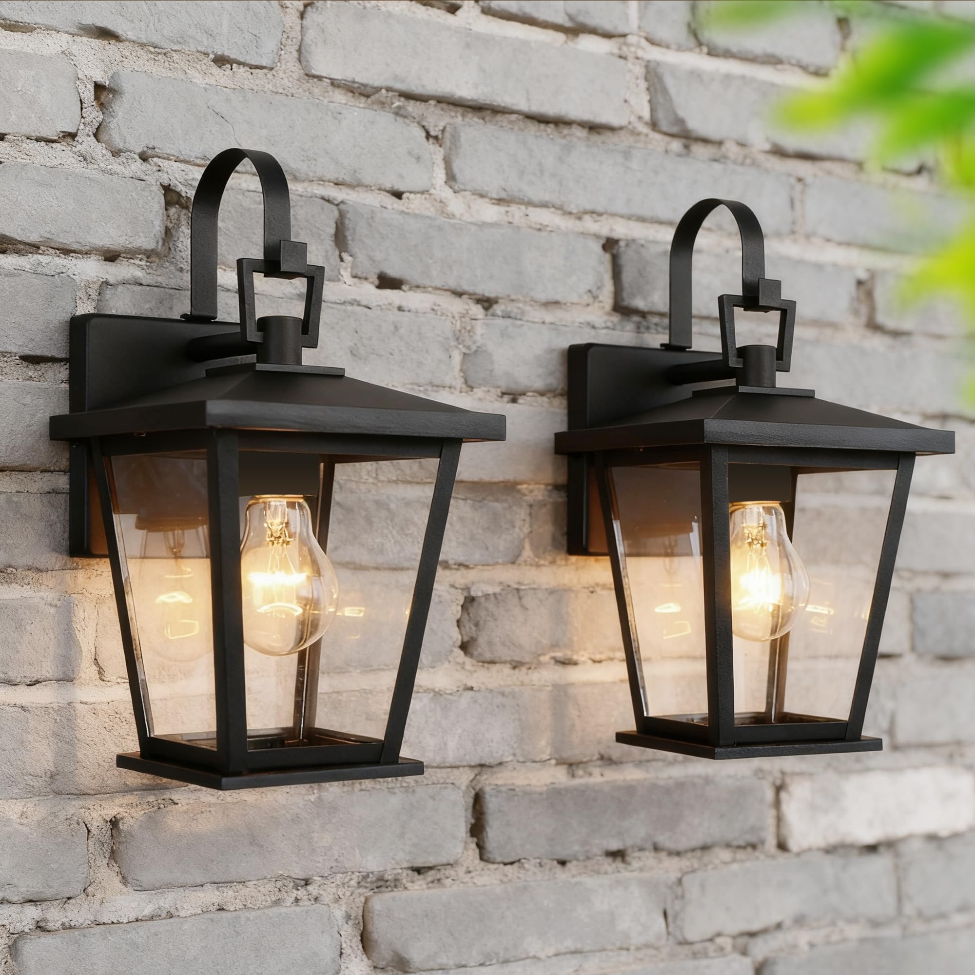 Kalium Outdoor Wall Lantern 2 Pack  Waterproof Exterior Wall Mount Light with Clear Glass in Black Finish  Porch Outside Lighting for Entryway  Backyard  Patio  E26 Base  Clear Glass 12.5 in