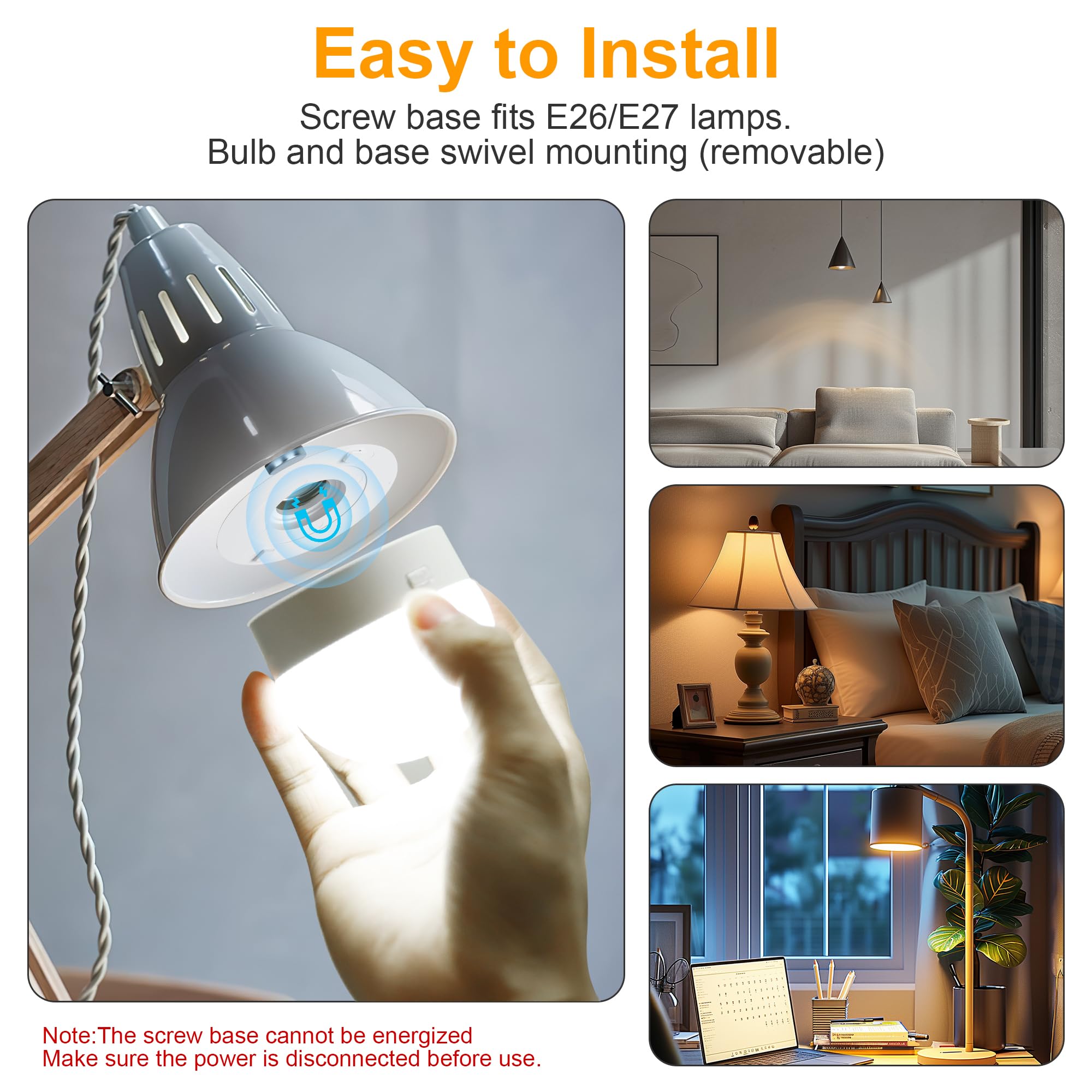 Kandicyar Rechargeable Battery Operated Led Light Bulb, 300Lm E26 Screw In (Magnetic Detachable) With Remote Control Dimmable &