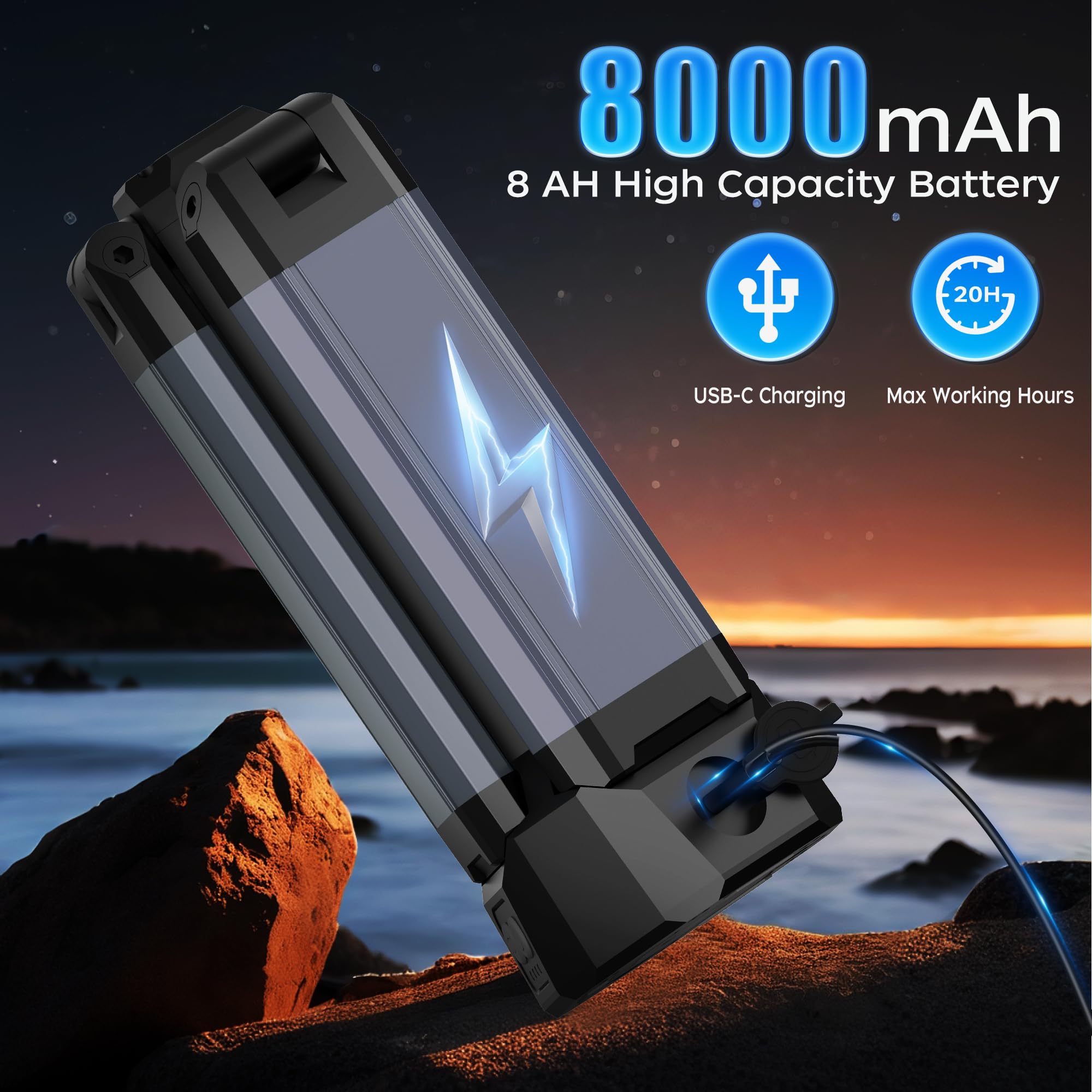 Rechargeable LED Work Light with Stand, 67 Tall Portable Cordless Work Light, 8AH Battery, 500/1500/2500 Lumen, 4000/6500K Dimma