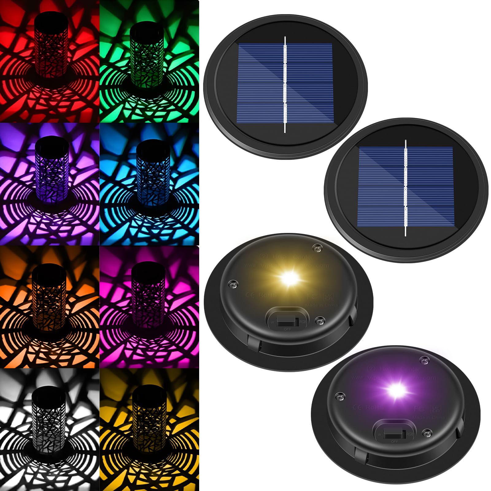 4 Pack Replacement Solar Light Parts 2 Mode Warmwhite And Rgb Color-Changing ,Solar Lights Replacement Top, Inserts For Lanterns