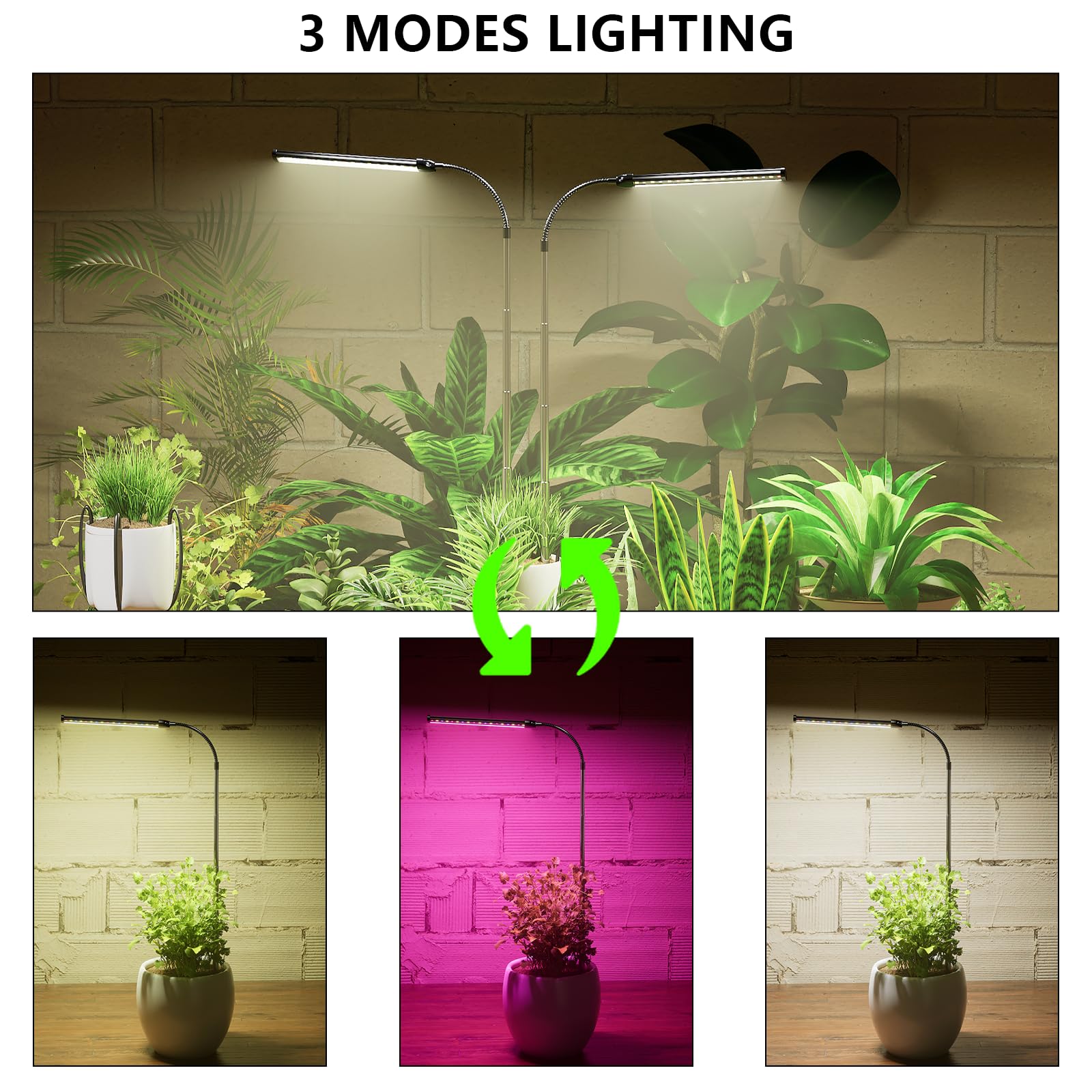 Juhefa Led Grow Light, 6000K Full Spectrum Gooseneck Plant Growing Lamp For Indoor Small Mini Plants, Auto On/Off Timer 4/8/12/18Hrs & 3 Colors Spectrum-2 Pack