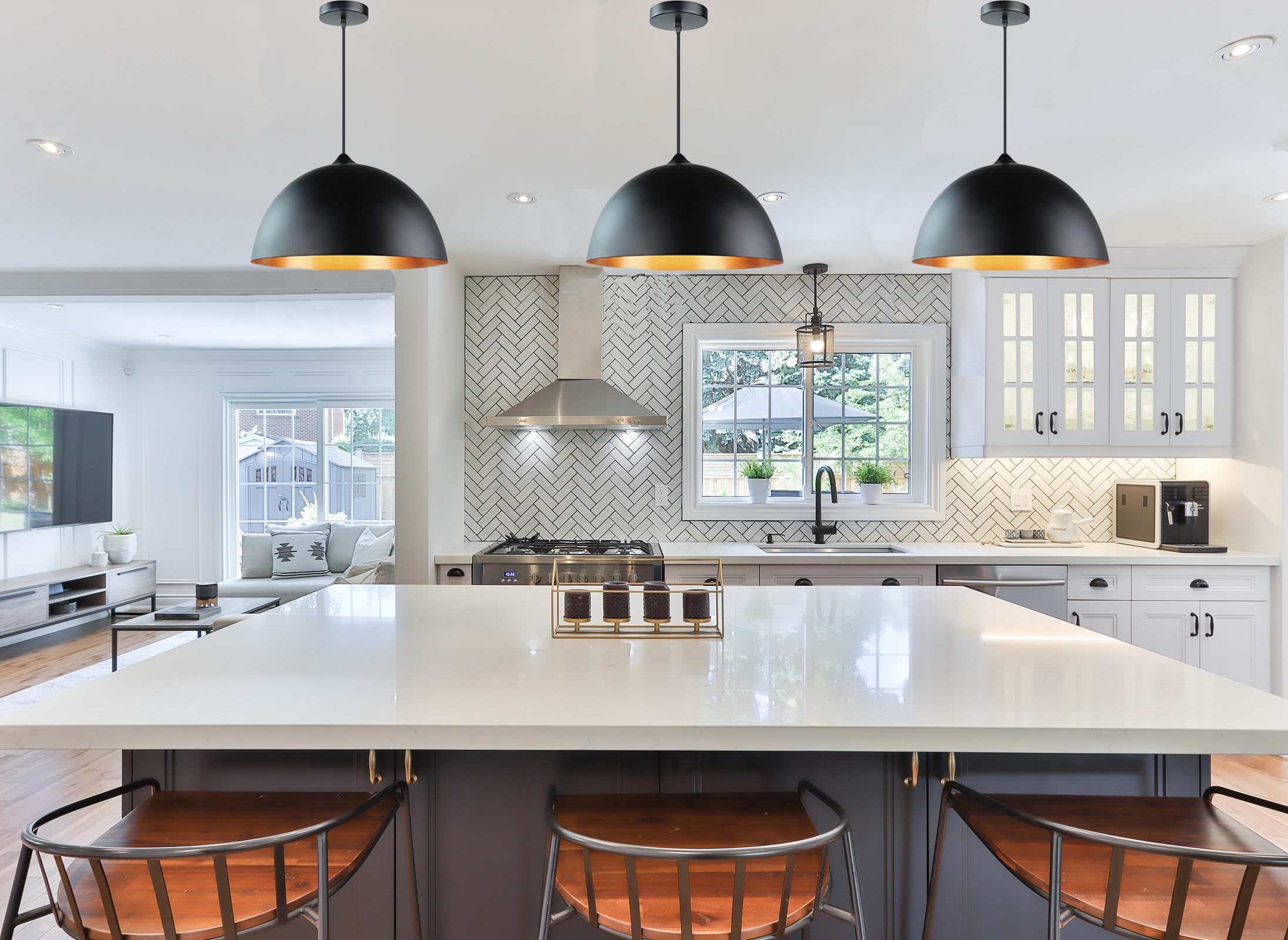 Takor 3 Pack Metal Pendant Light Fixtures, Rustic Ceiling Lights, Industrial Adjustable Hanging Lamp With E26 Base, Farmhouse Pe