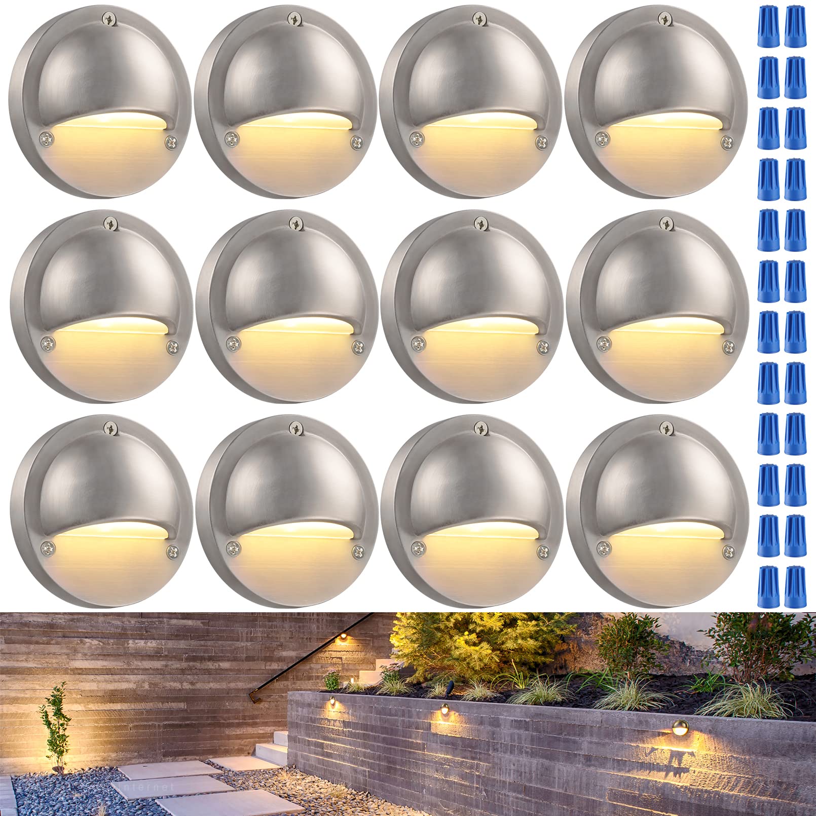 LEONLITE LED Low Voltage Deck Lights 12-Pack 170LM 4.09in Satin Nickel Aluminum 3000K Warm White Model 40949