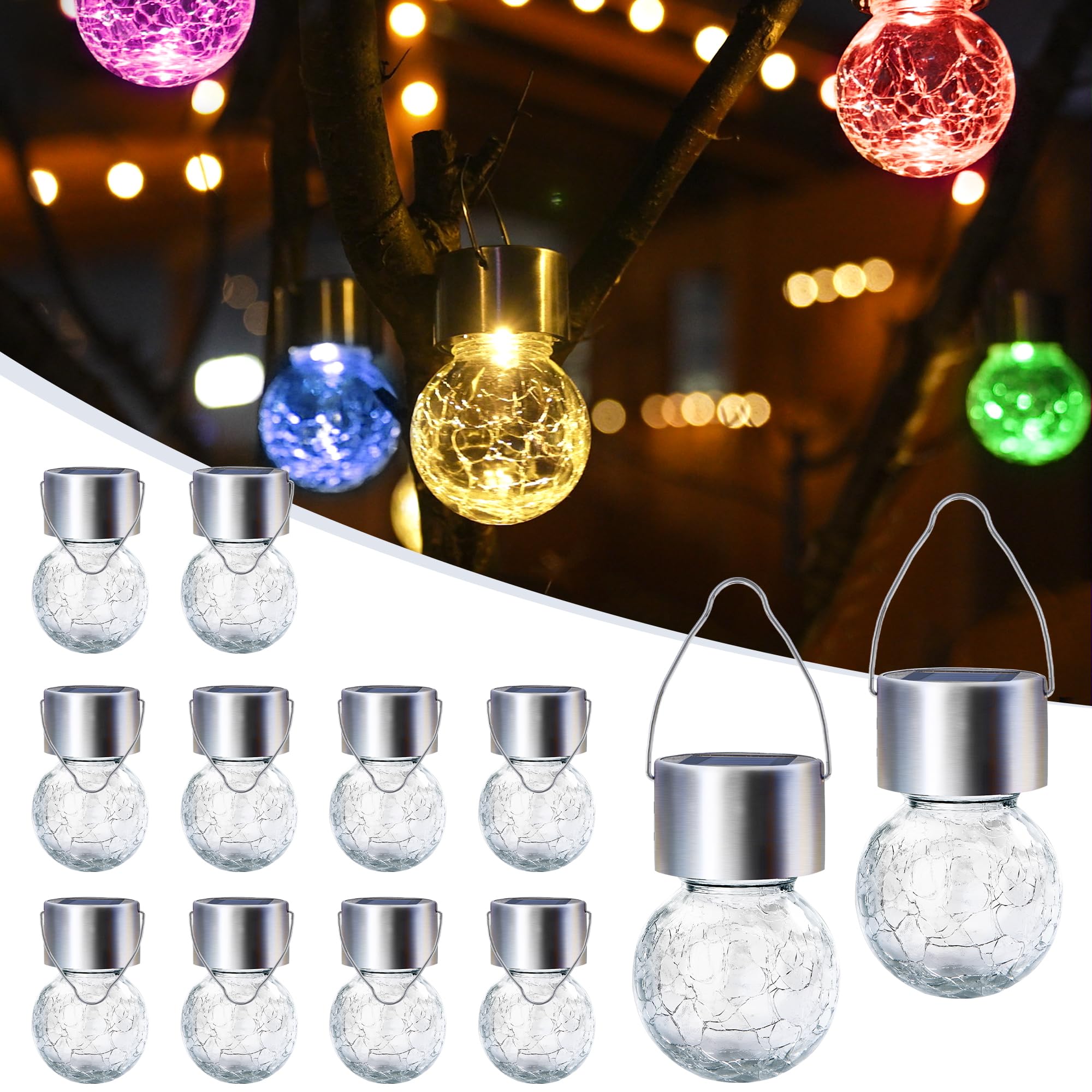GIGALUMI Solar Hanging Lights 12 Pack Color Changing Waterproof Lanterns for Garden, Yard, Fence, Tree