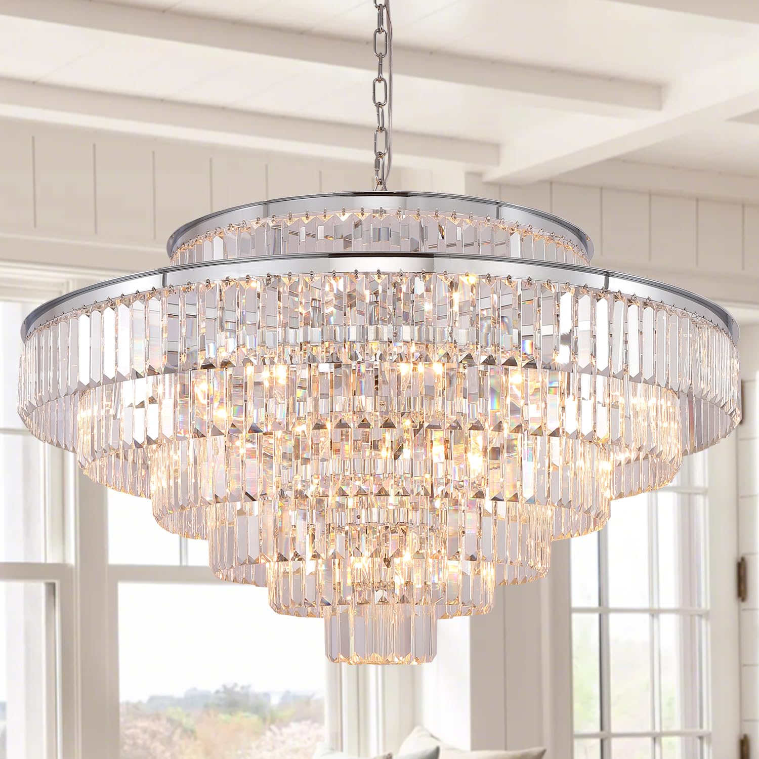 GMlixin Large Crystal Chandelier Luxury Pendant Ceiling Lights Fixture Hanging Raindrop Pendant Light Fixture for Dining Room Be