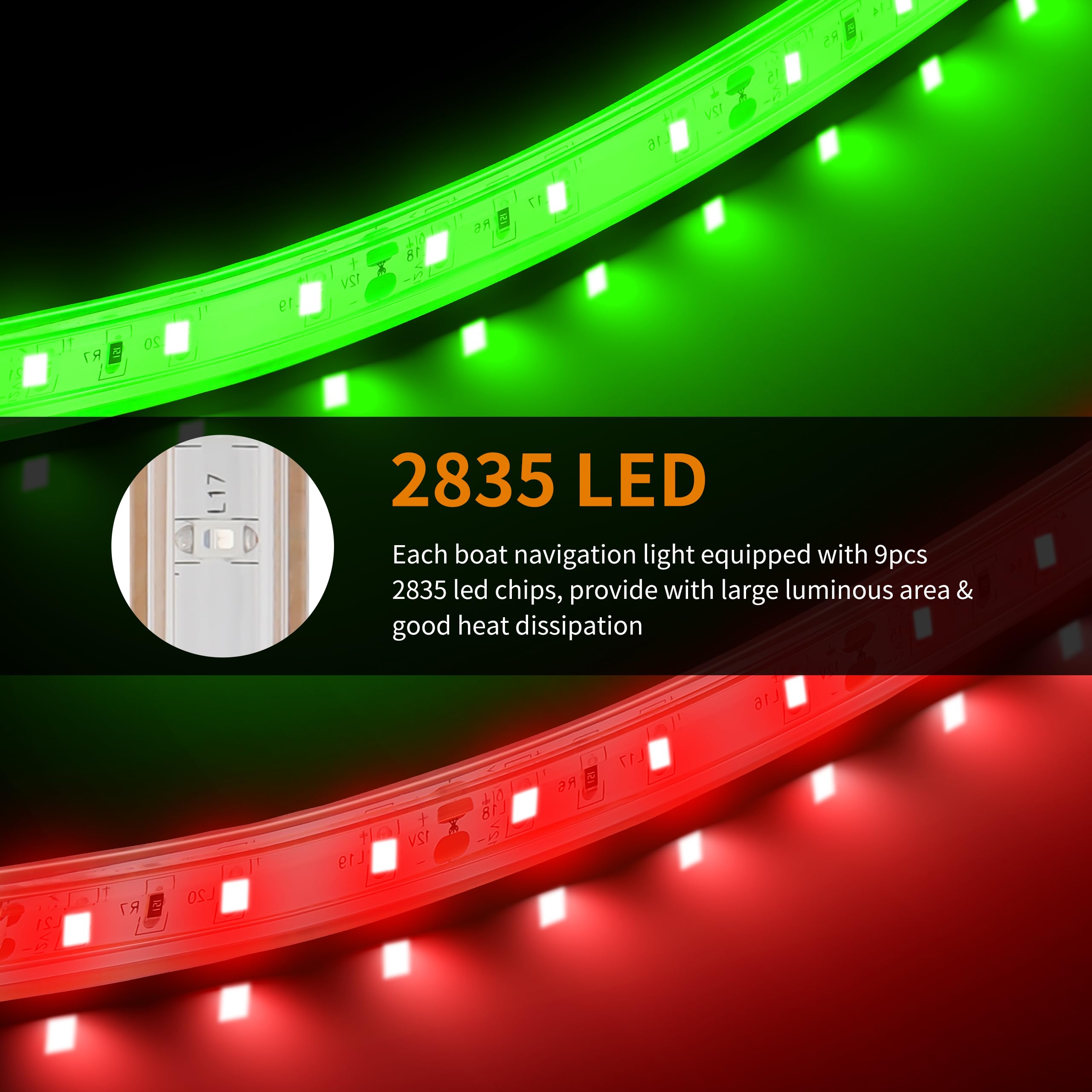 RVZONE Boat Navigation Lights - Red and Green Bow Lights, LED Deck Lighting for Night Fishing, Model RBNW2PK, 7.8 inch, White Shell
