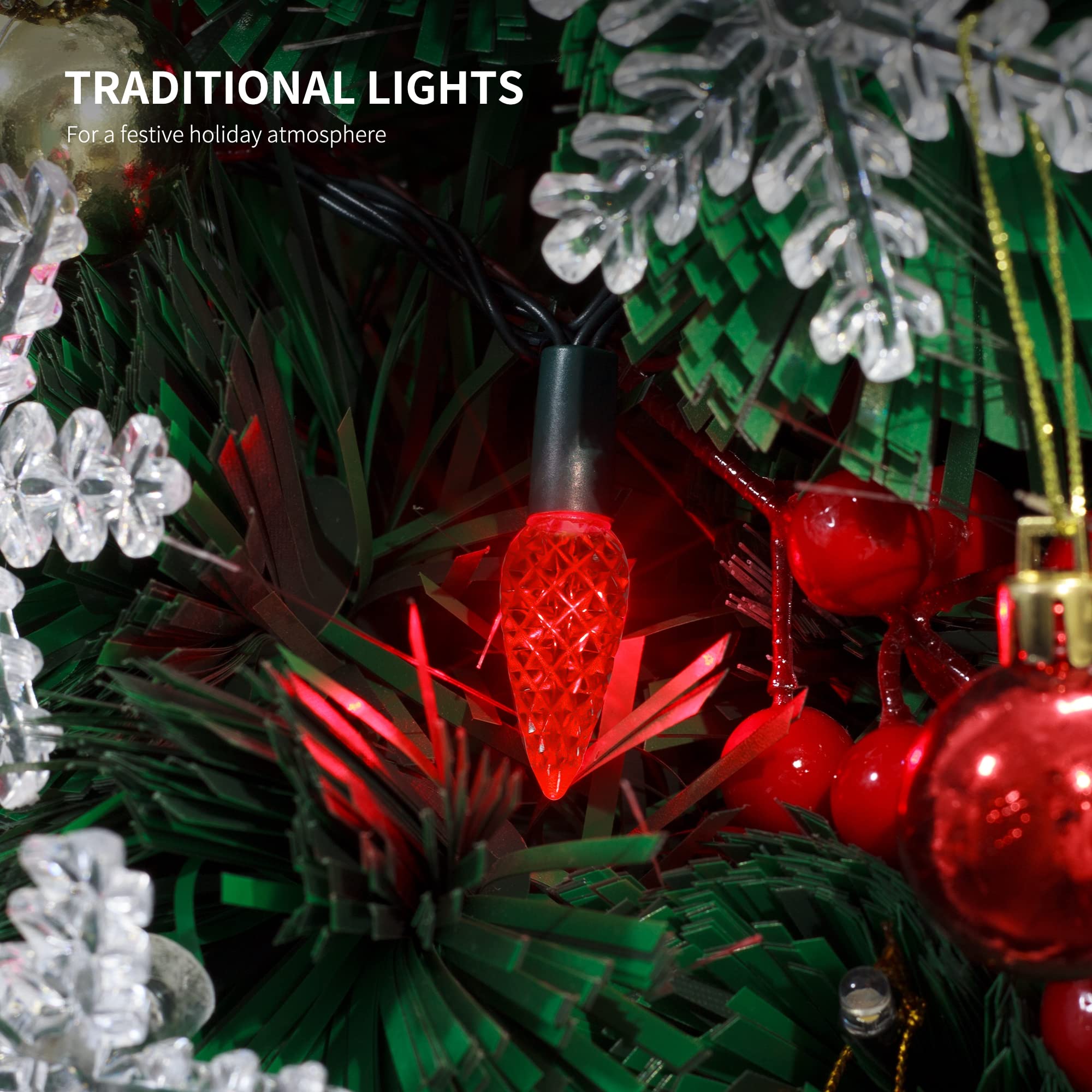 WATERGLIDE C6 Christmas Lights, 33ft 100 LED Faceted String Lights Green Wire Valentines Fairy Lights with 29V Adaptor, 8 Lighti