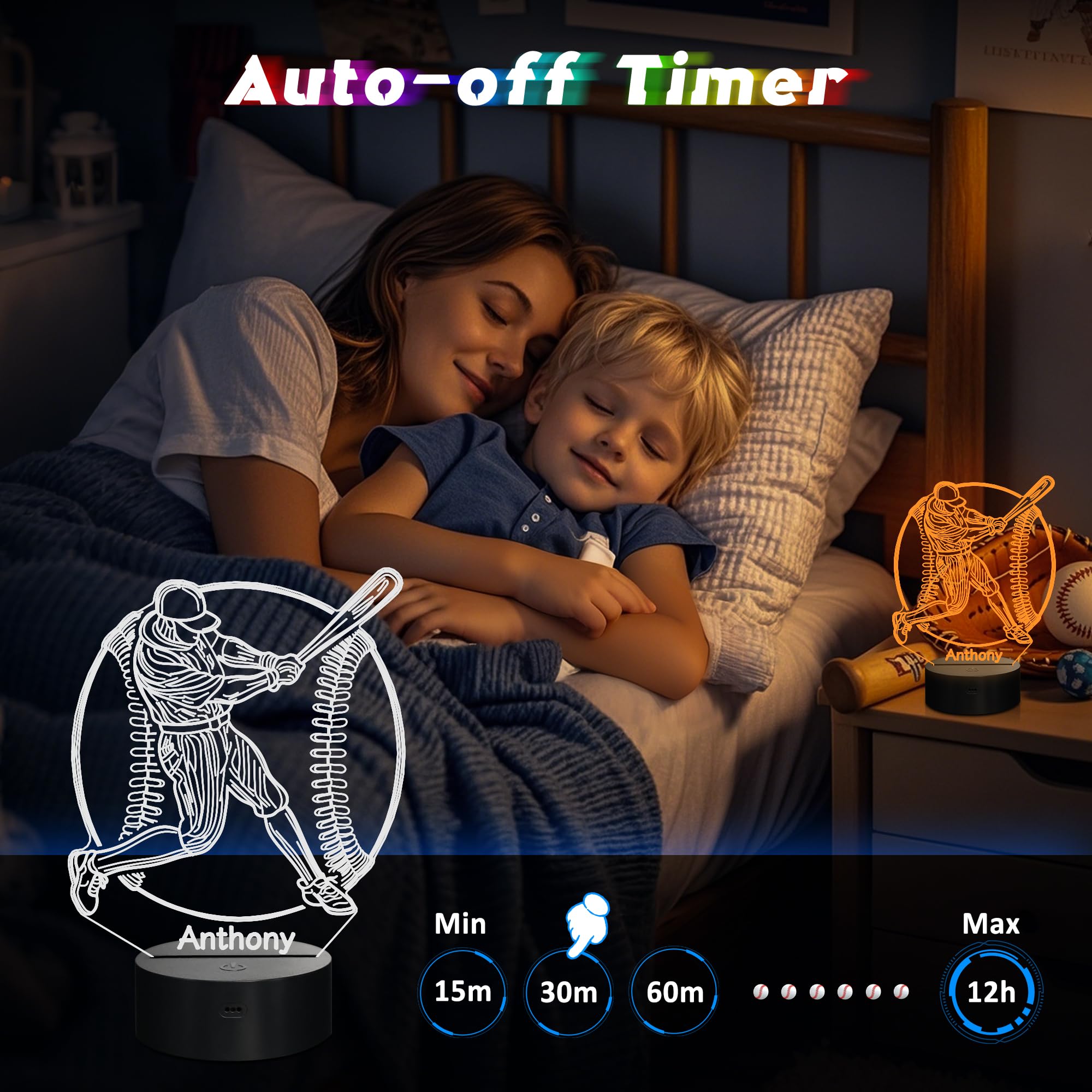 CoolGift Mart Baseball Night Light, 3D LED Optical Illusion Lamp with Remote Control and Timer, Christmas and Birthday Baseball